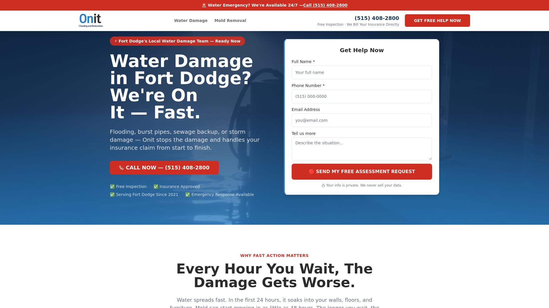 website screenshot of https://onitcleaning-restoration.com