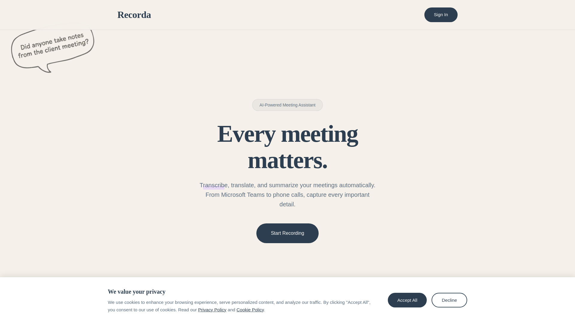 website screenshot of https://recorda-landing.pages.dev/