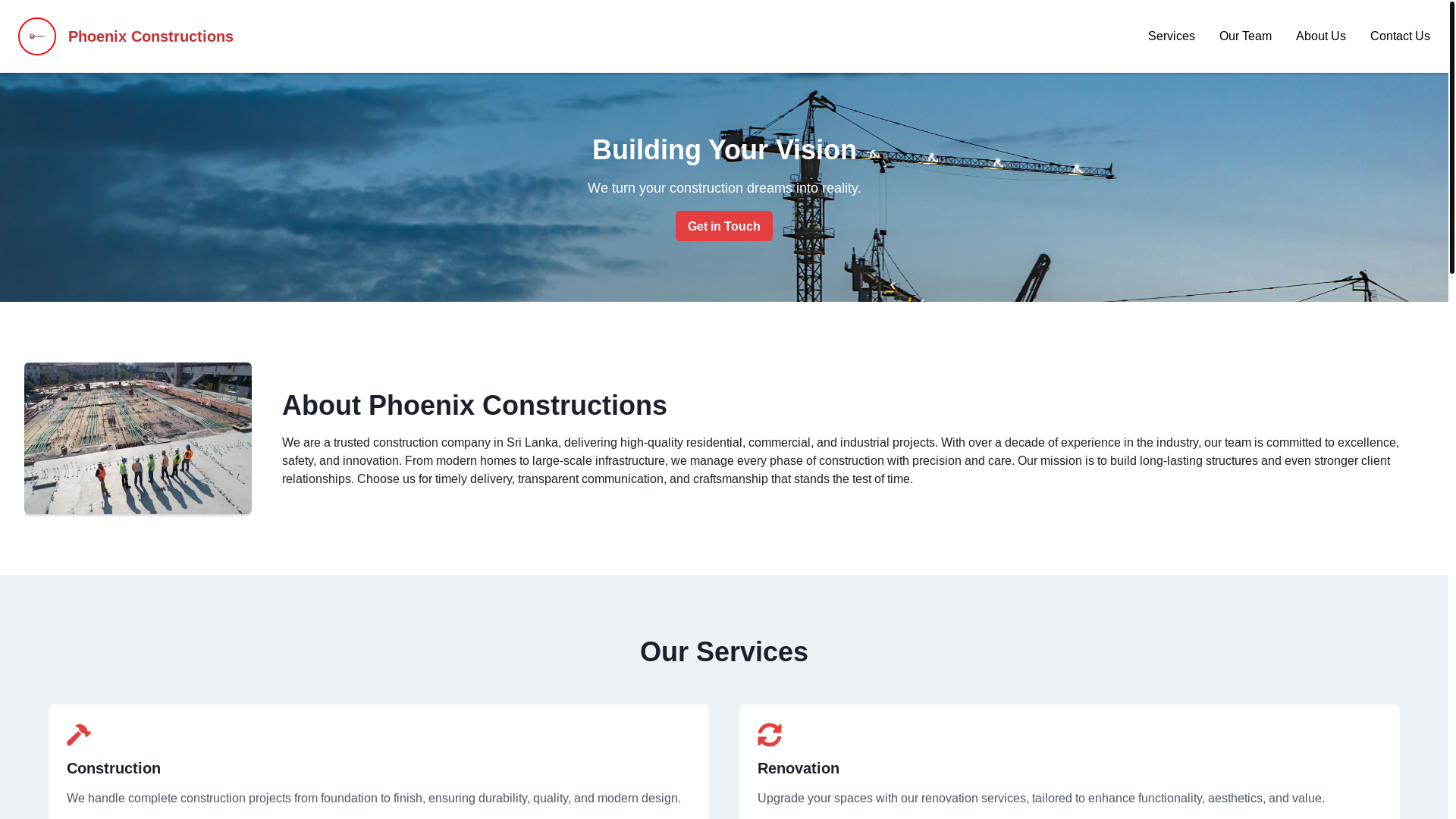 website screenshot of https://phoenixconstructions.pages.dev/