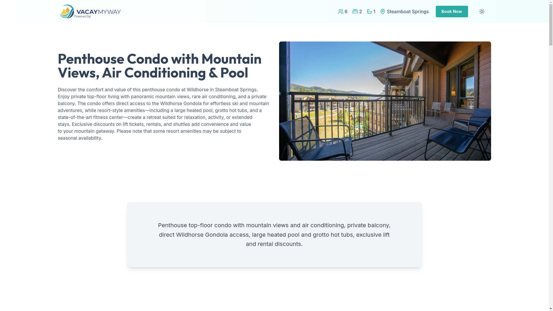 website screenshot of https://serenesteamboat.vacations/