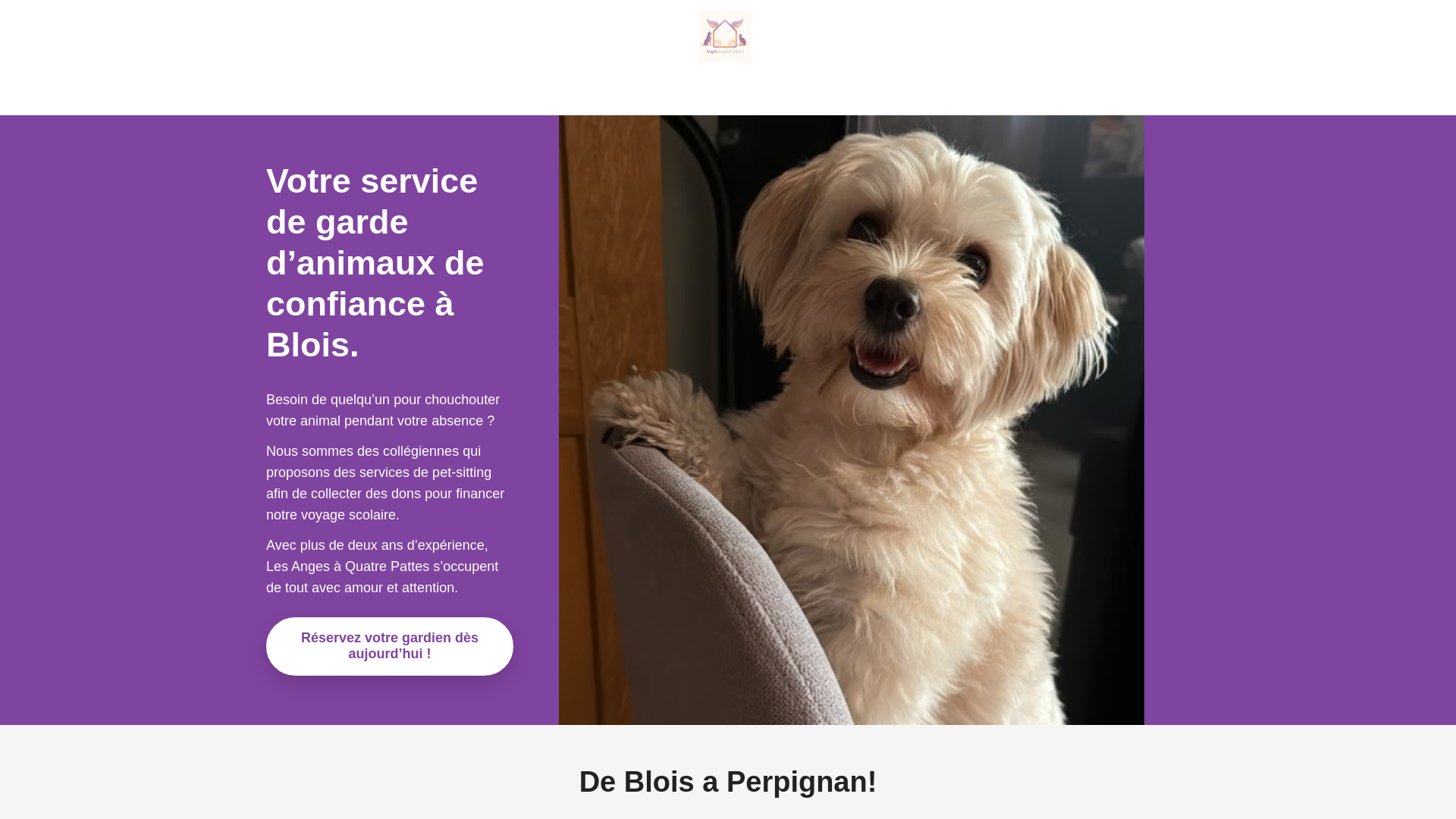 website screenshot of https://angesaquatrepattes.com/