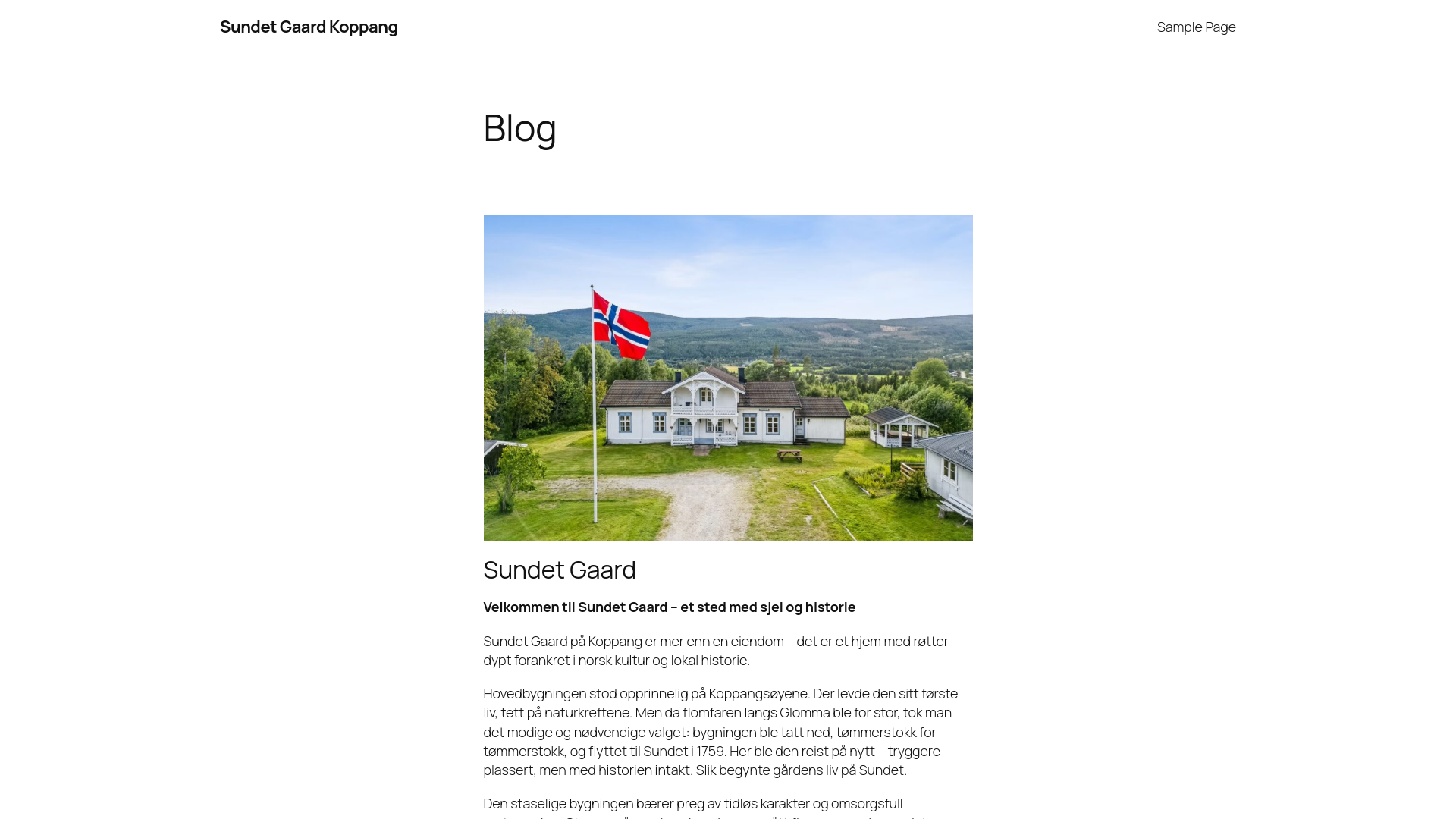 website screenshot of https://sundetgaardkoppang.no/