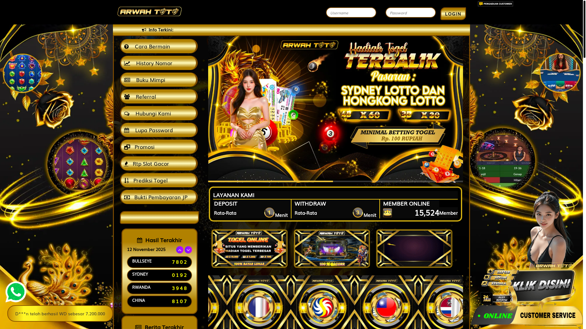 website screenshot of https://arwahtoto8899.org/