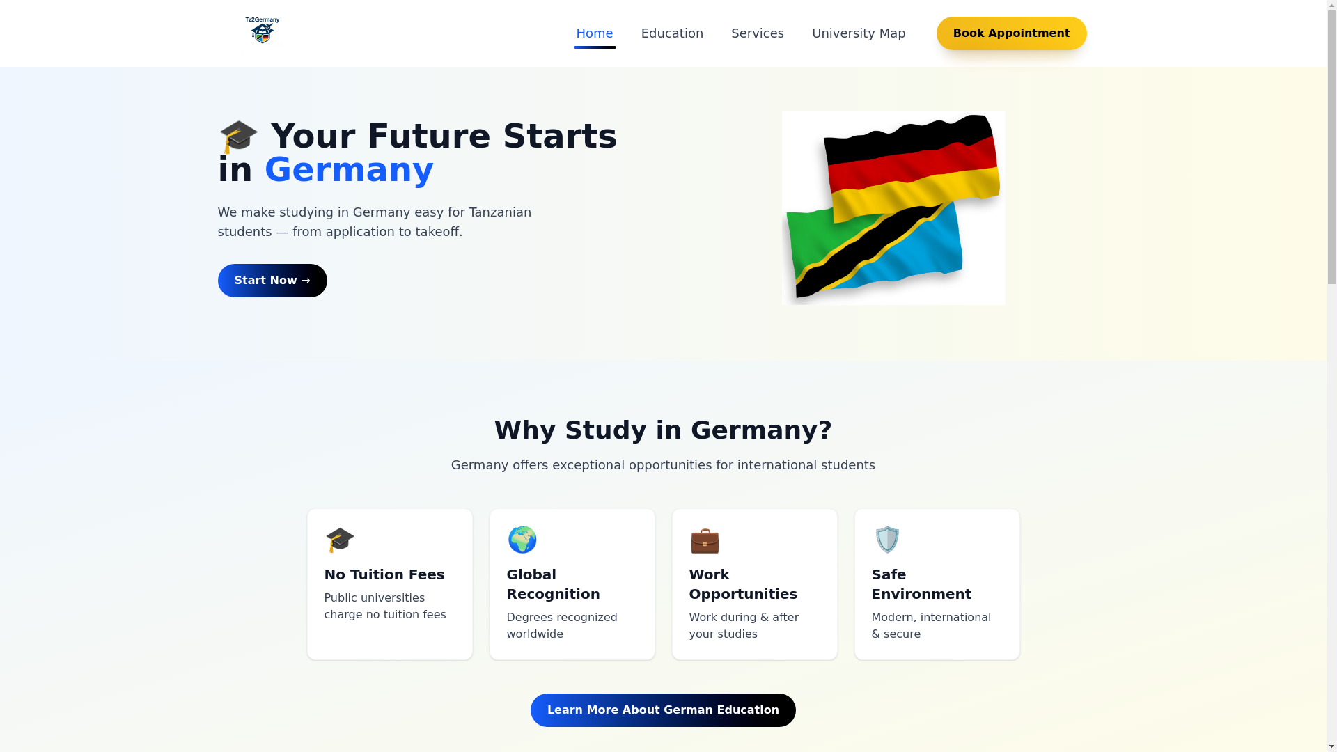 website screenshot of https://tz2germany.co.tz/