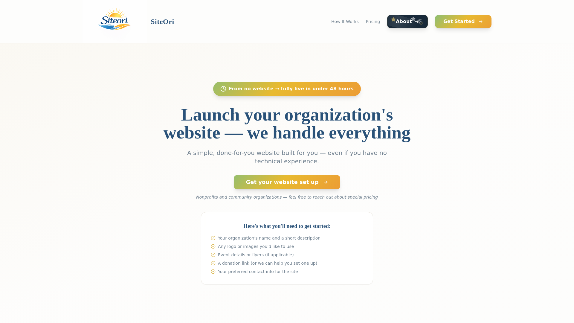 website screenshot of https://siteori.com