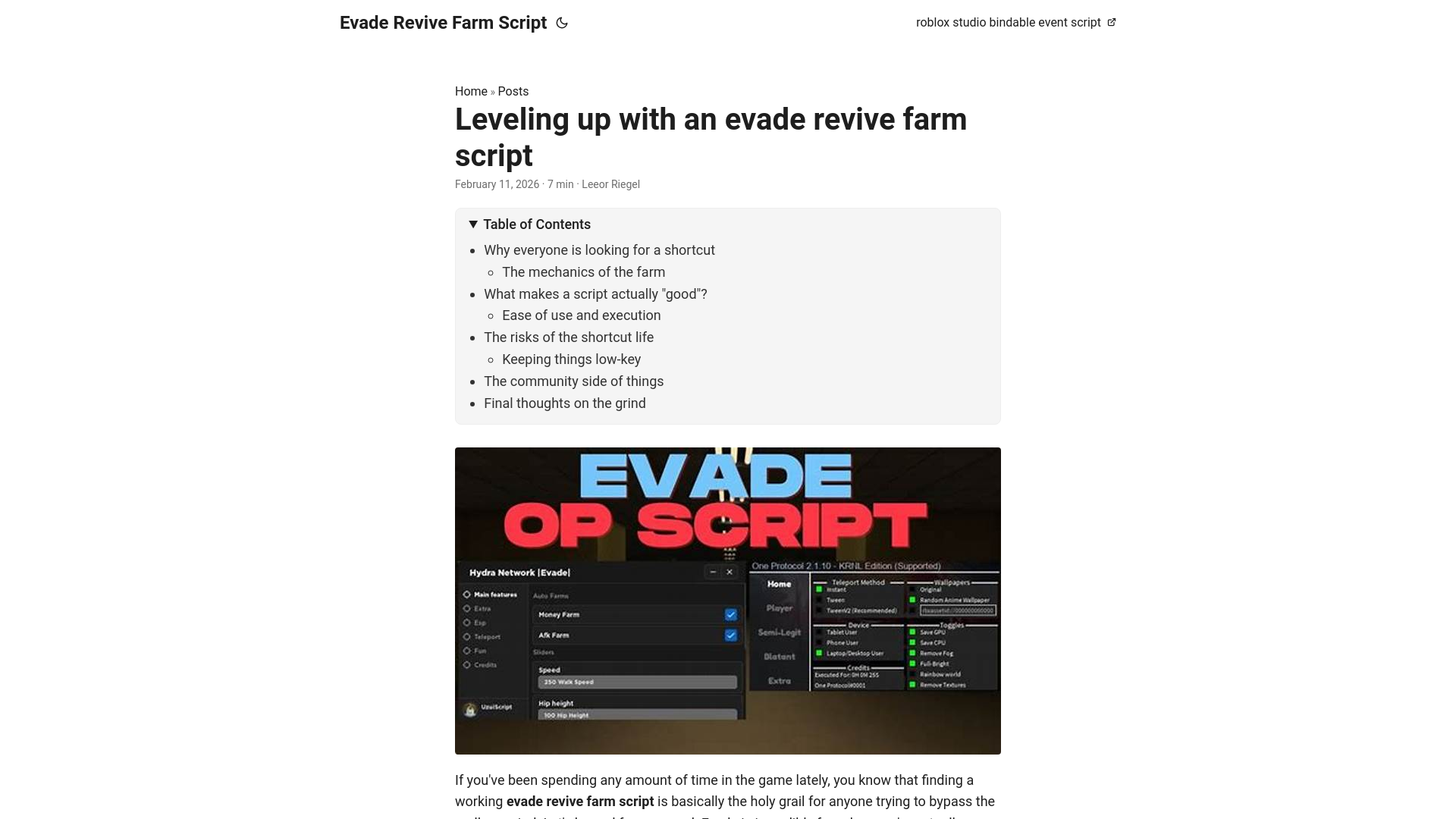 website screenshot of https://evade-revive-farm-script.pages.dev/