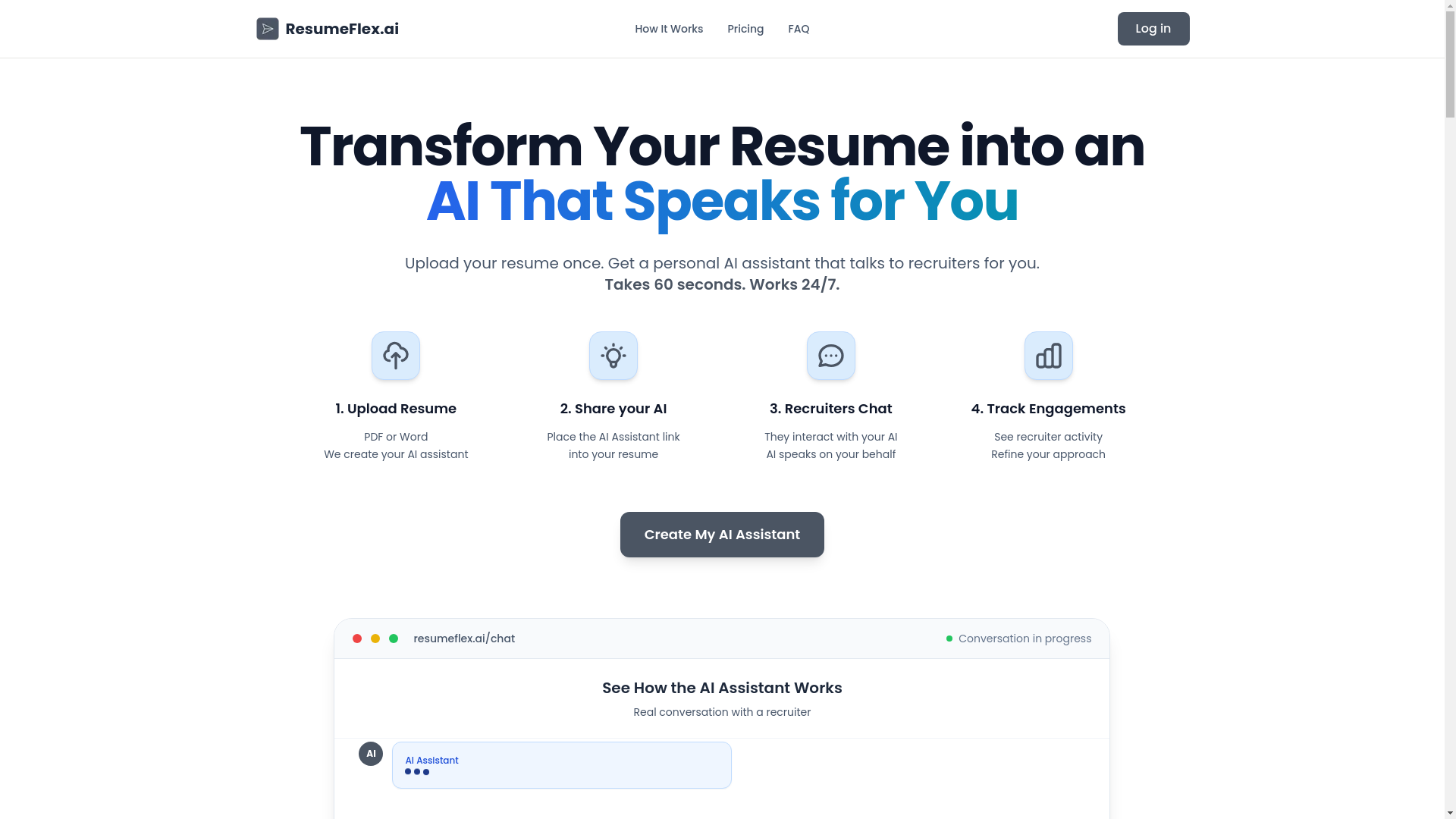 website screenshot of https://resumeflex.ai/