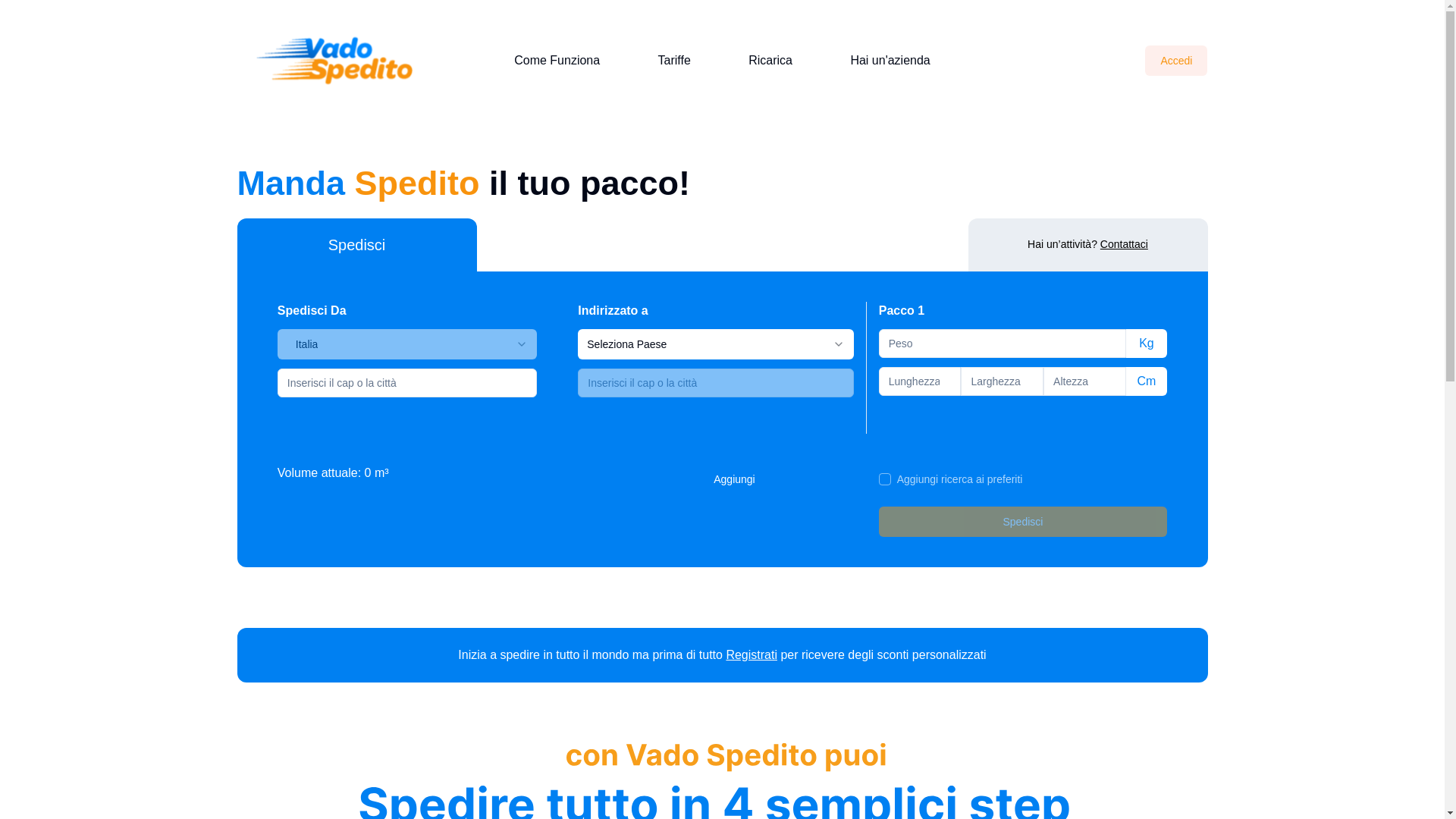 website screenshot of https://vado-spedito.pages.dev/