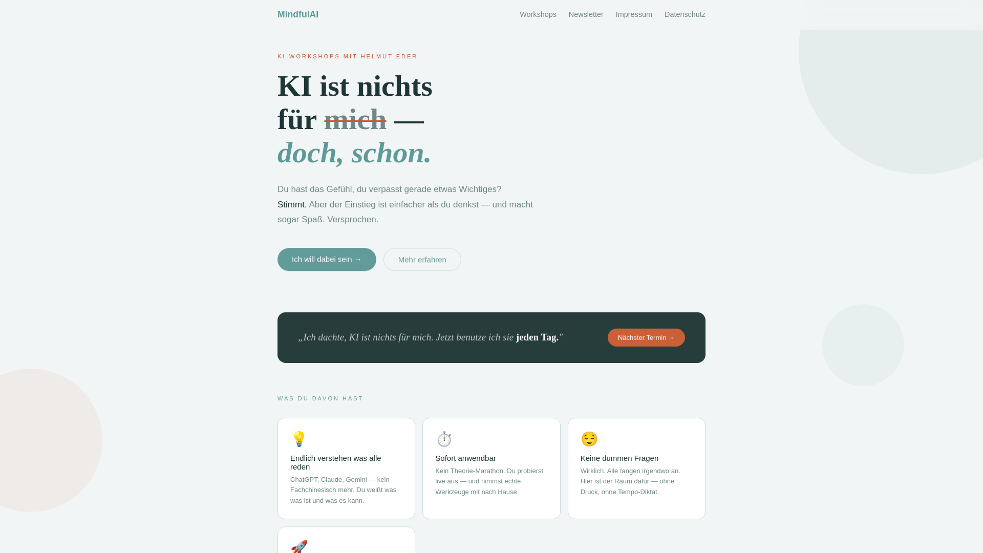 website screenshot of https://mindfulai.at/