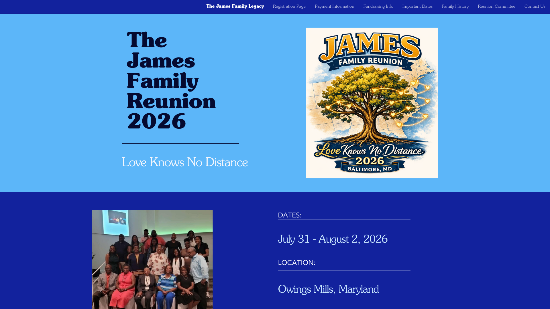 website screenshot of https://thejamesfamilylegacy.com/