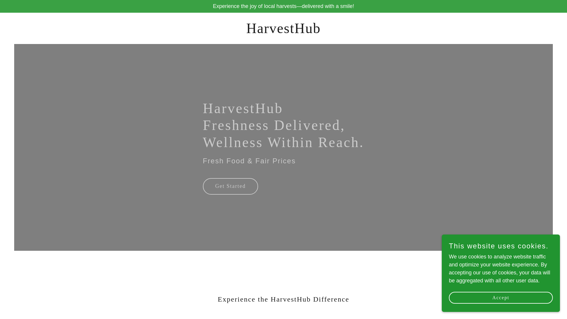 website screenshot of https://harvesthubmarket.com/
