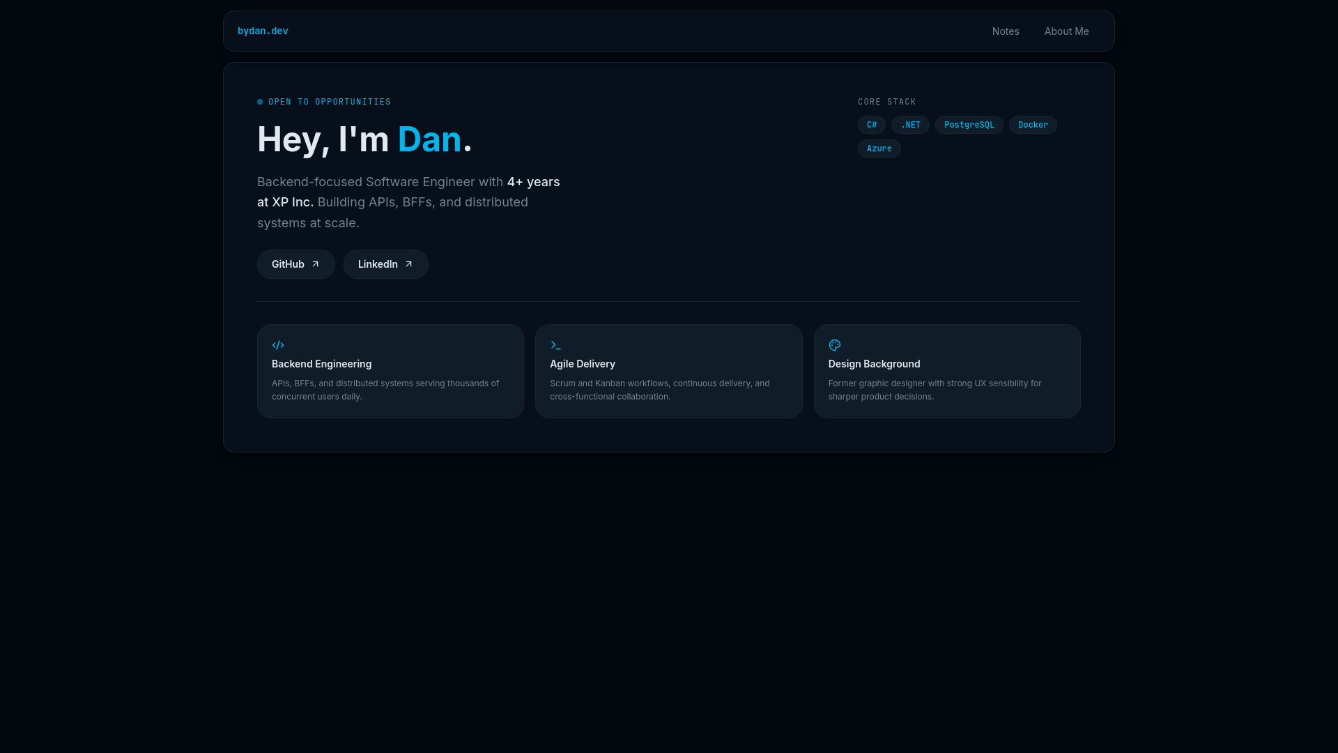 website screenshot of https://bydan.dev/