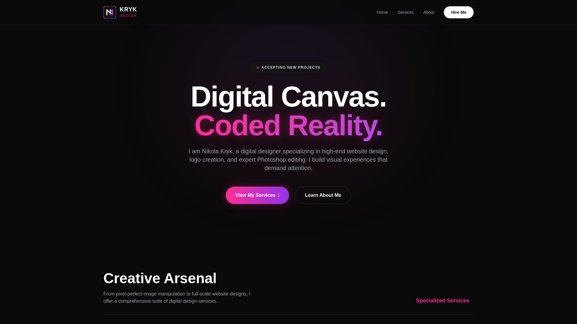 website screenshot of https://krykdesign.com