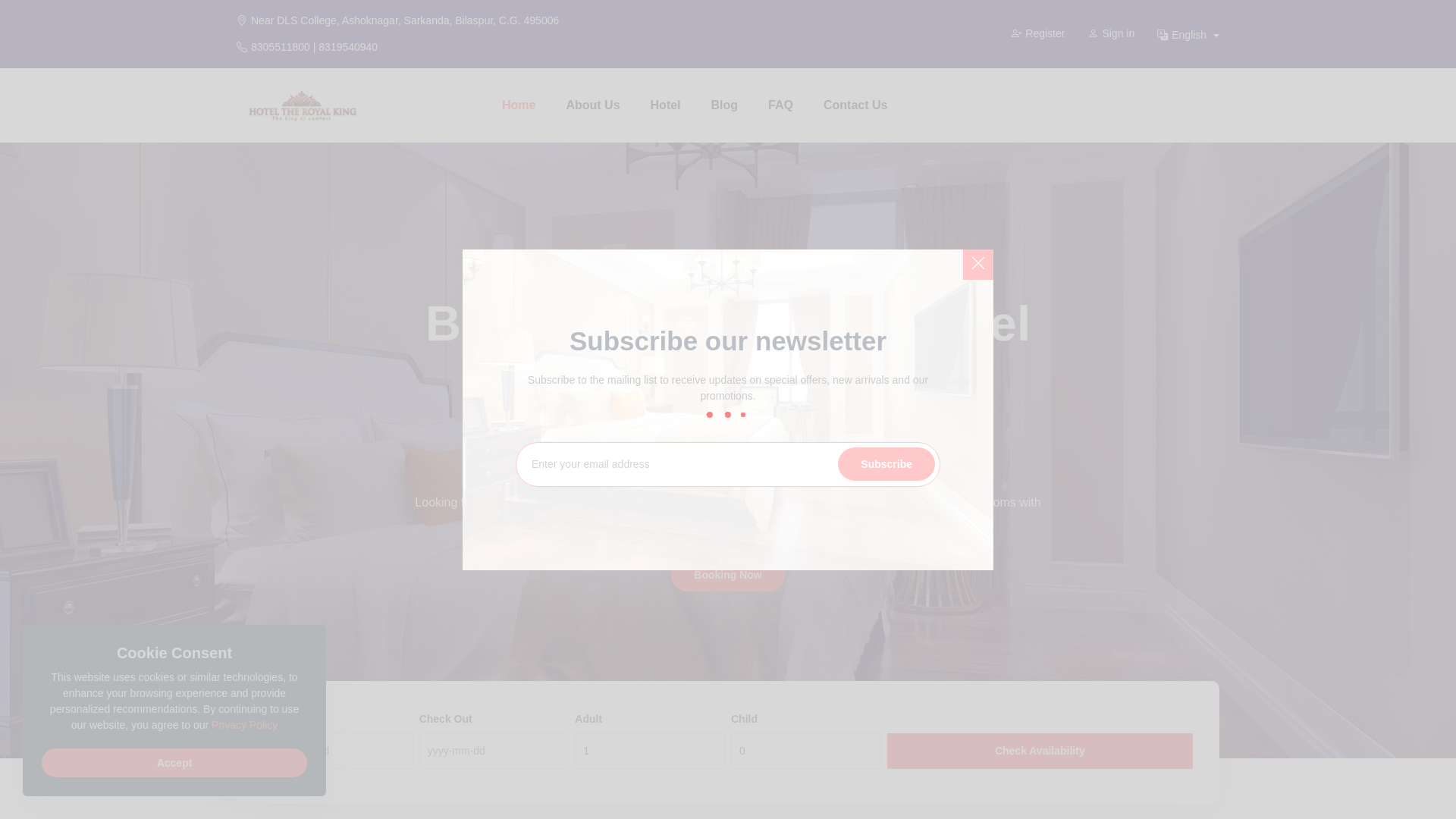 website screenshot of https://hoteltheroyalking.in/