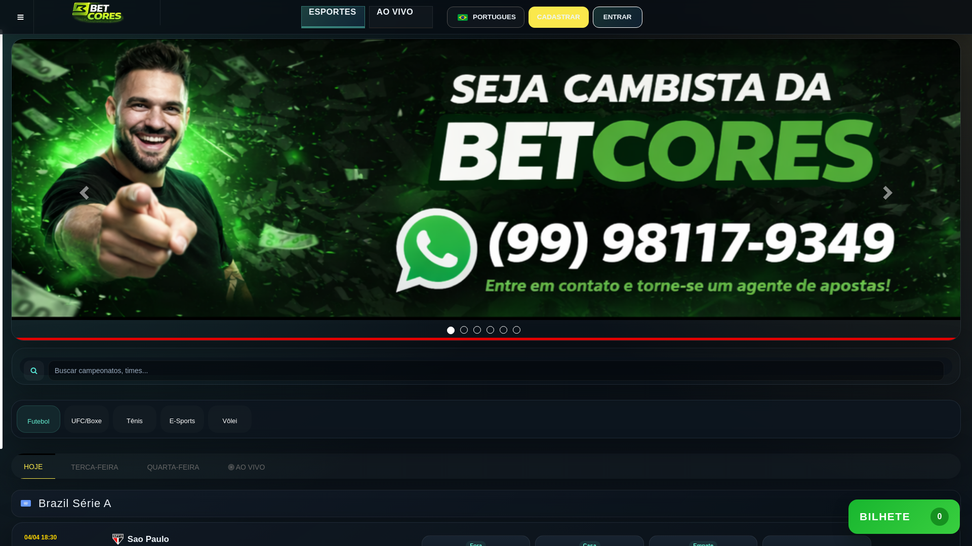 website screenshot of https://betcoresbr.com