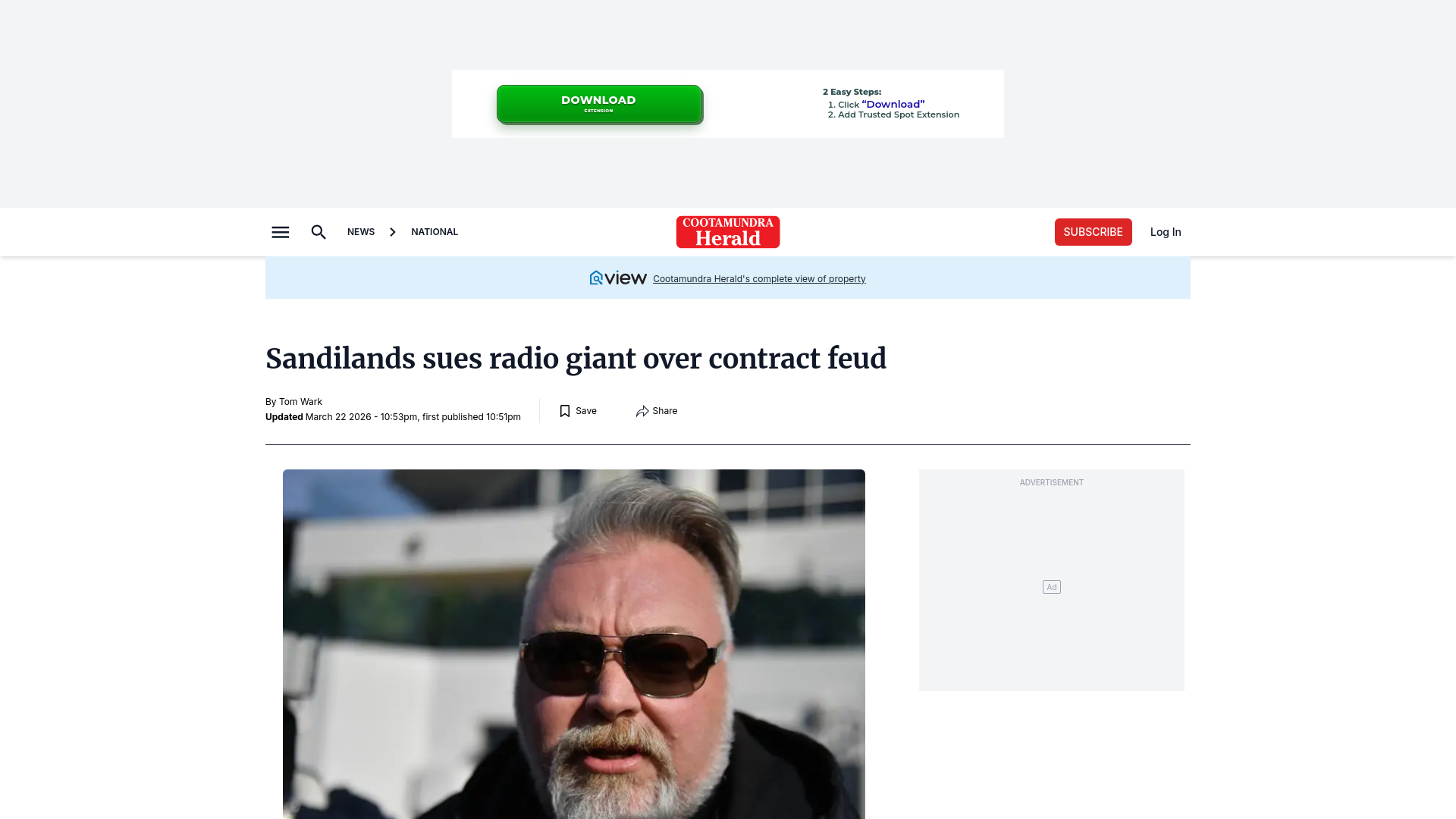 website screenshot of https://www.cootamundraherald.com.au/story/9204719/sandilands-sues-radio-giant-over-contract-feud/