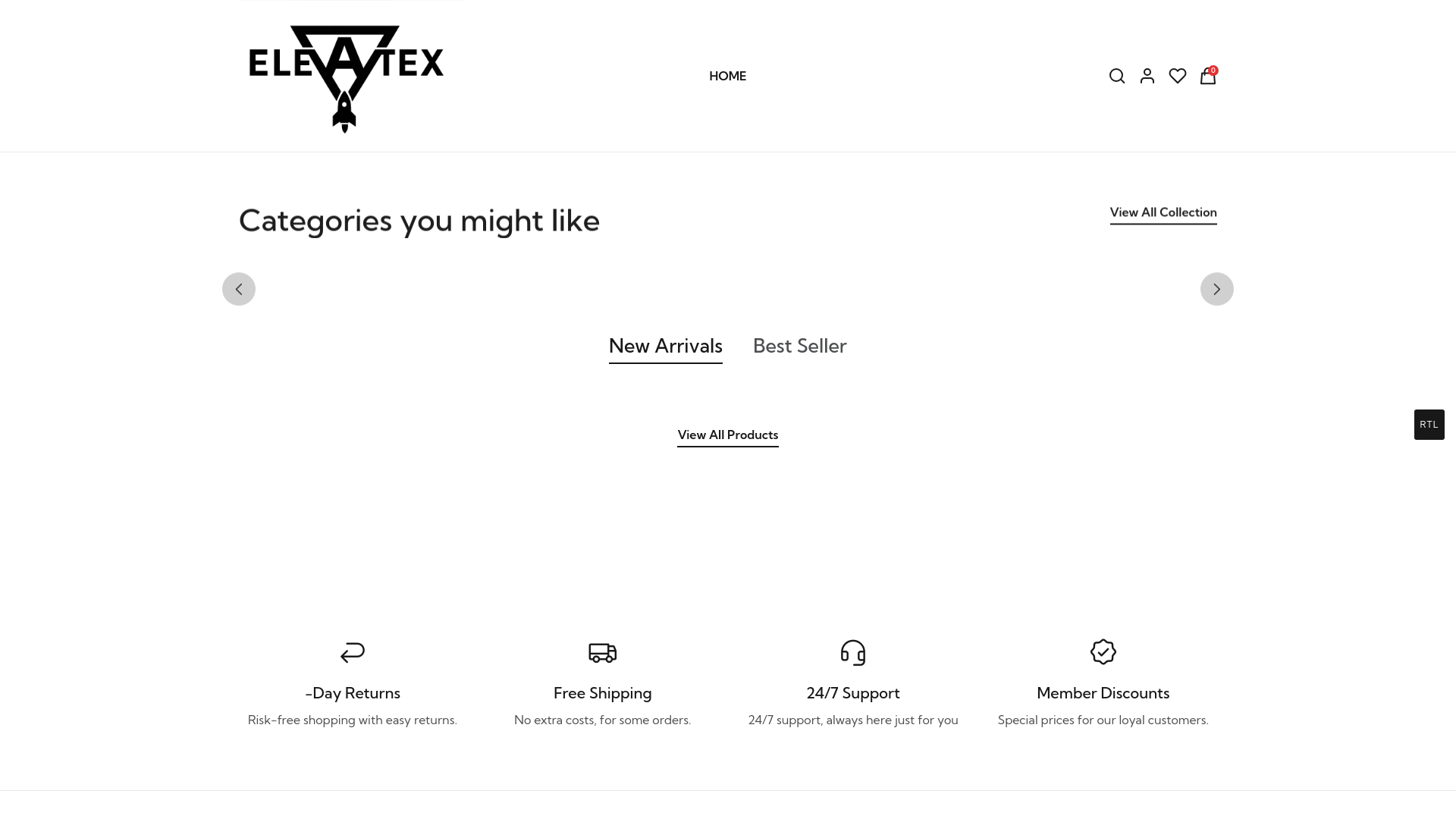 website screenshot of https://elevateindia.store