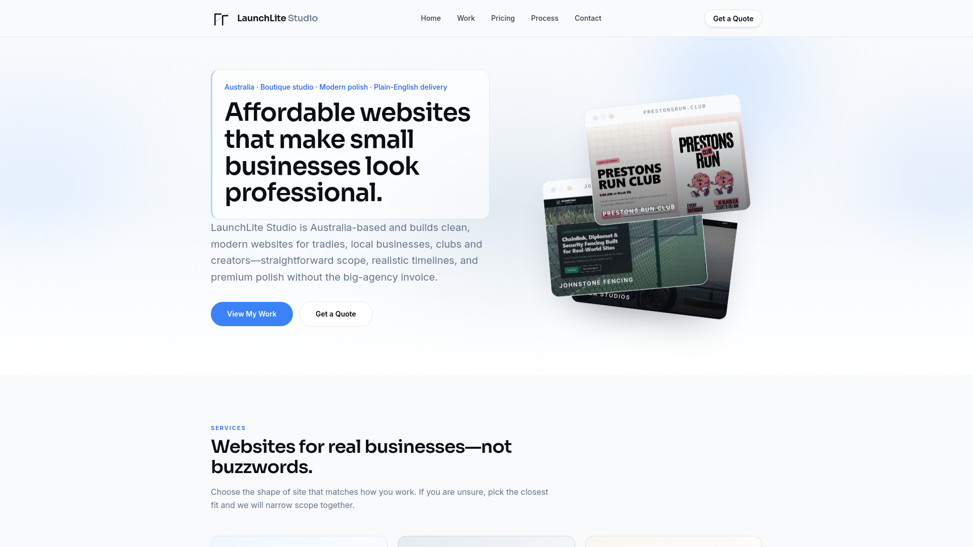 website screenshot of https://launchlitestudio.com/