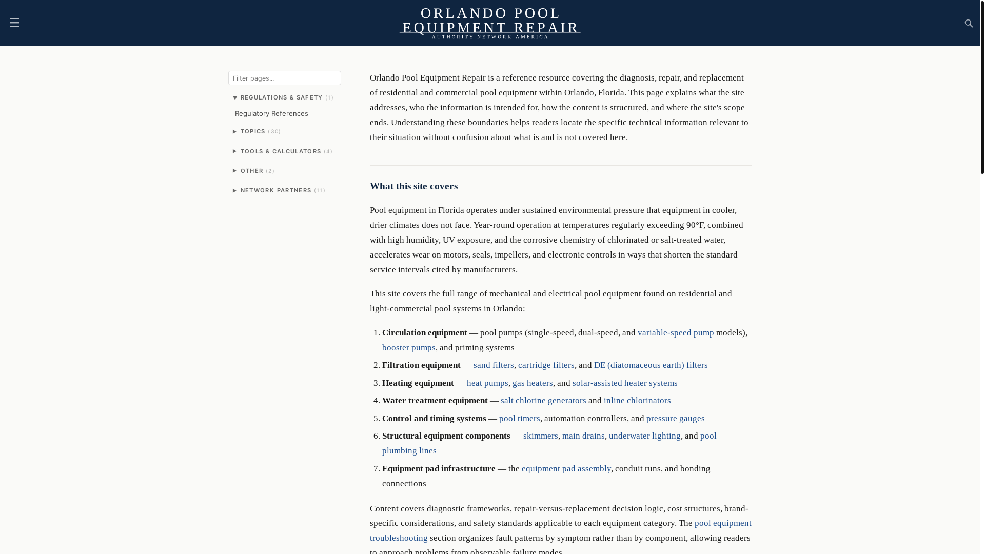 website screenshot of https://orlandopoolequipmentrepair.com