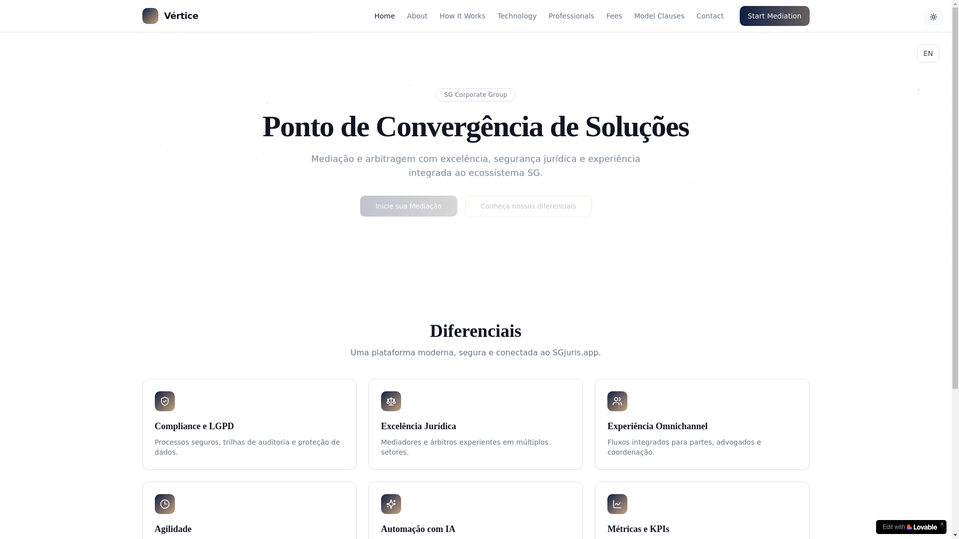 website screenshot of https://verticearbitragem.com.br/