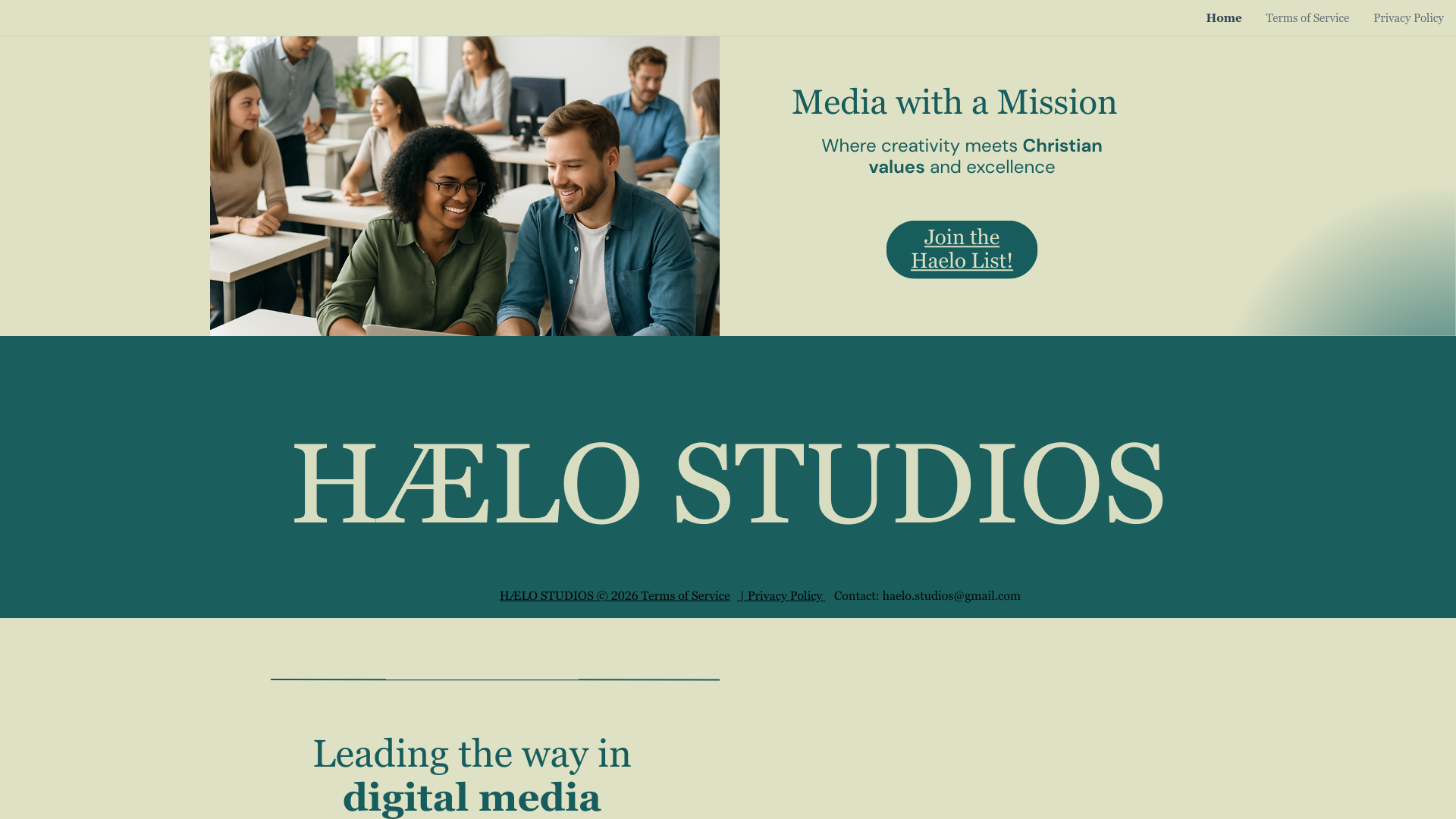 website screenshot of https://haelostudios.org