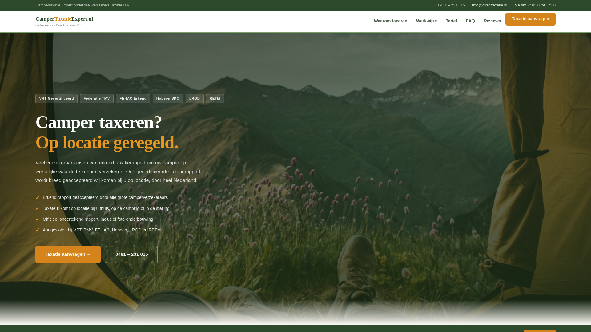 website screenshot of https://campertaxatie-expert.nl/