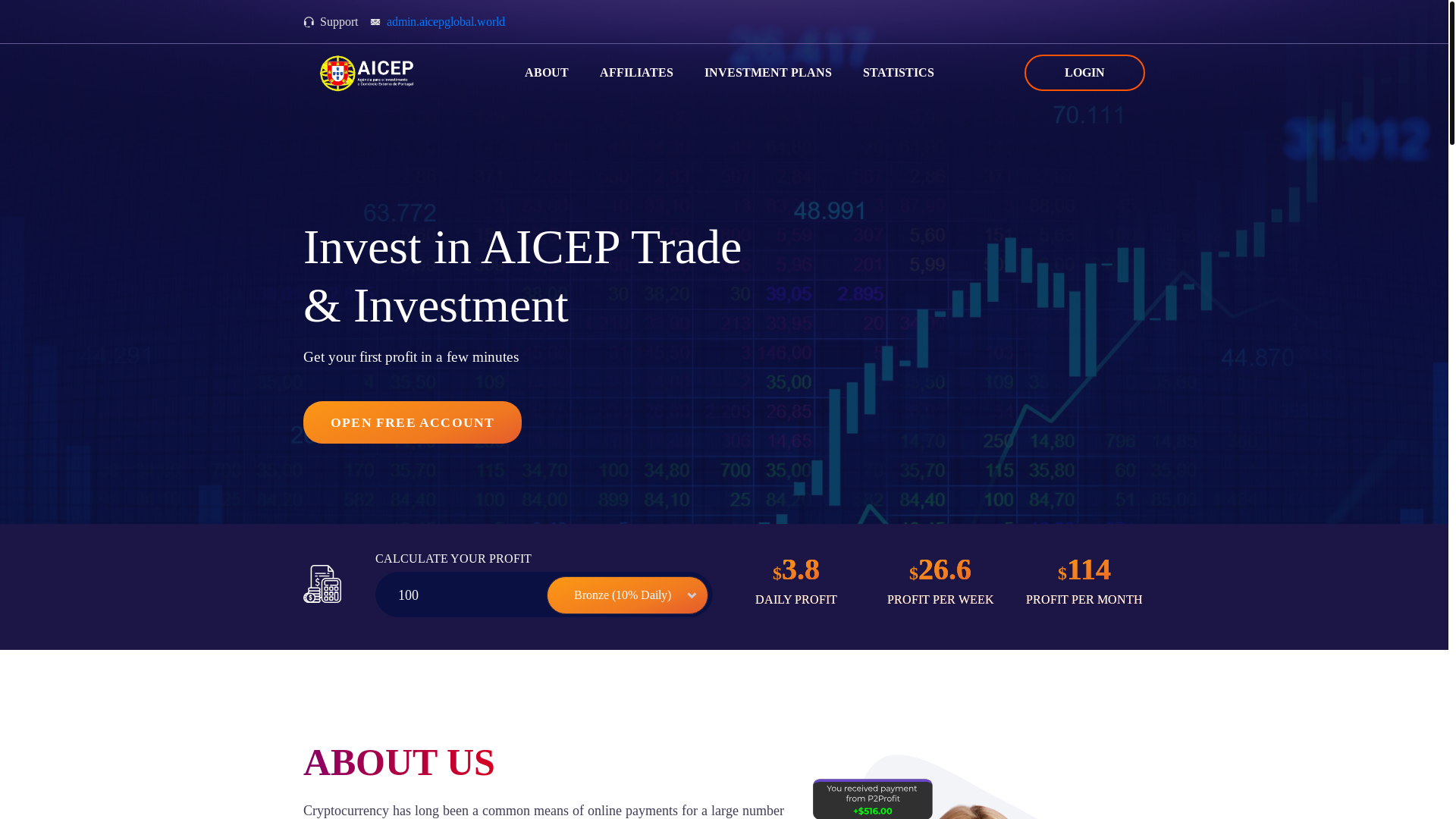 website screenshot of https://aiceptradeinvest.world/