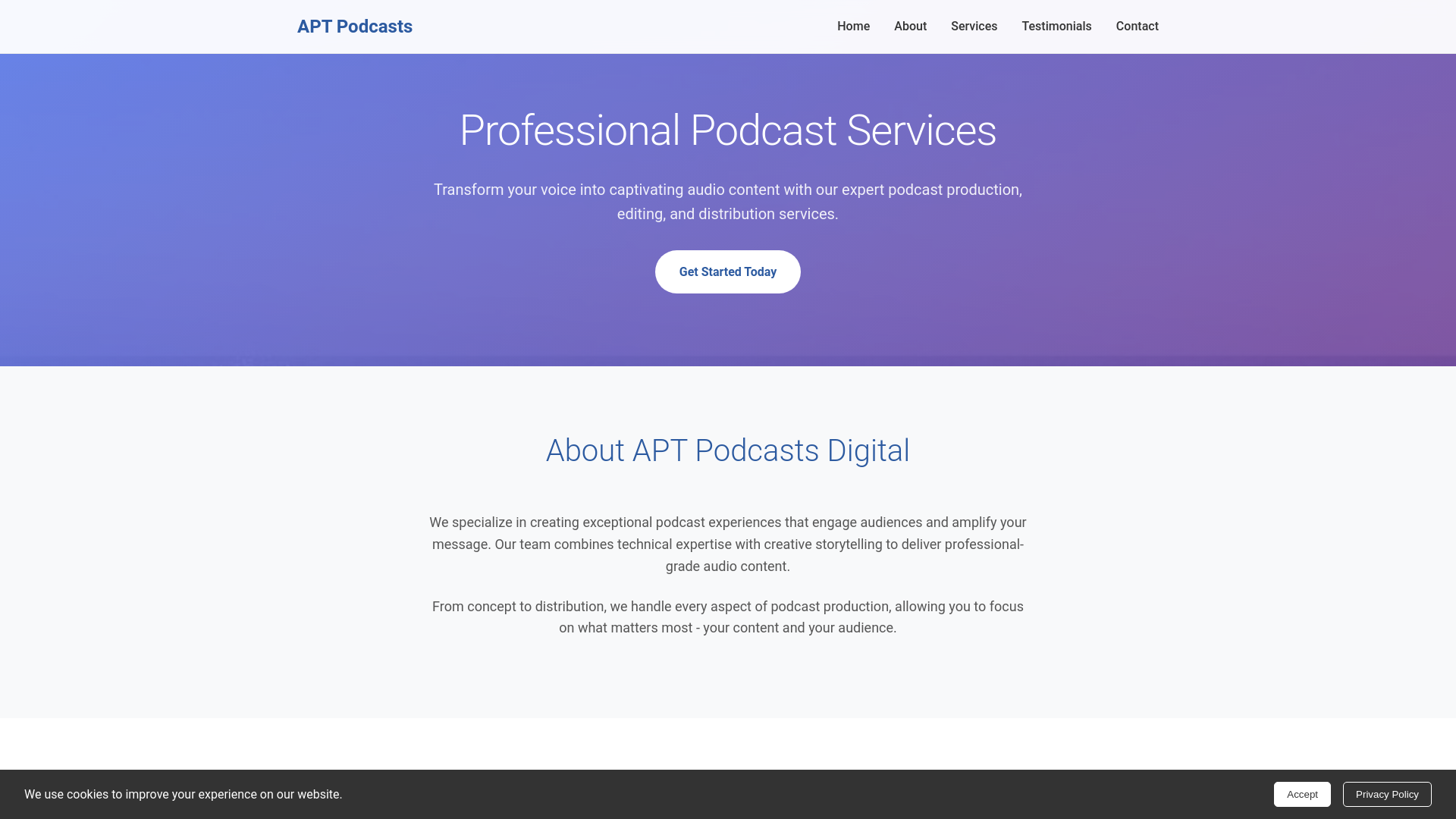 website screenshot of https://aptpodcasts.digital/