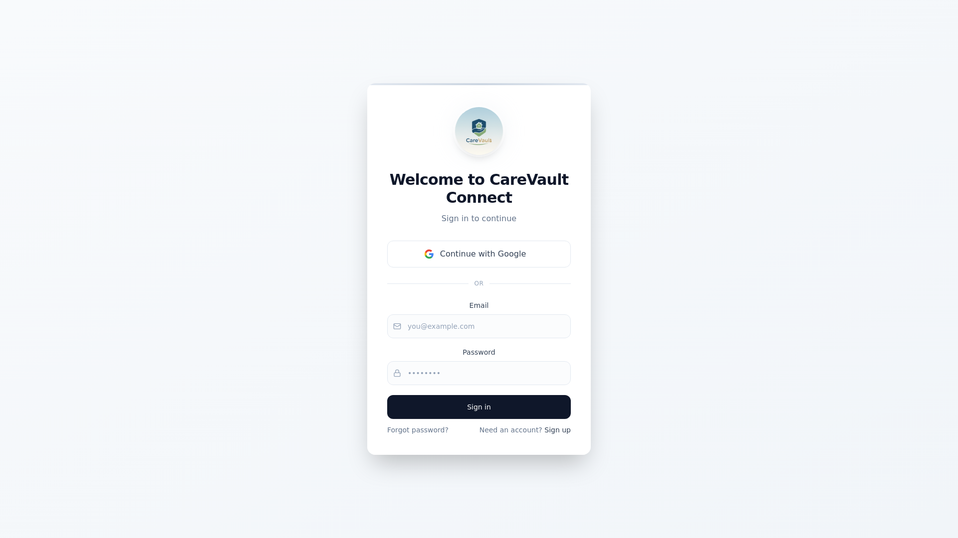 website screenshot of https://carevaultconnect.com/