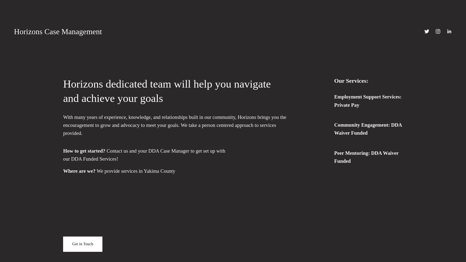 website screenshot of https://horizonscasemanagement.org