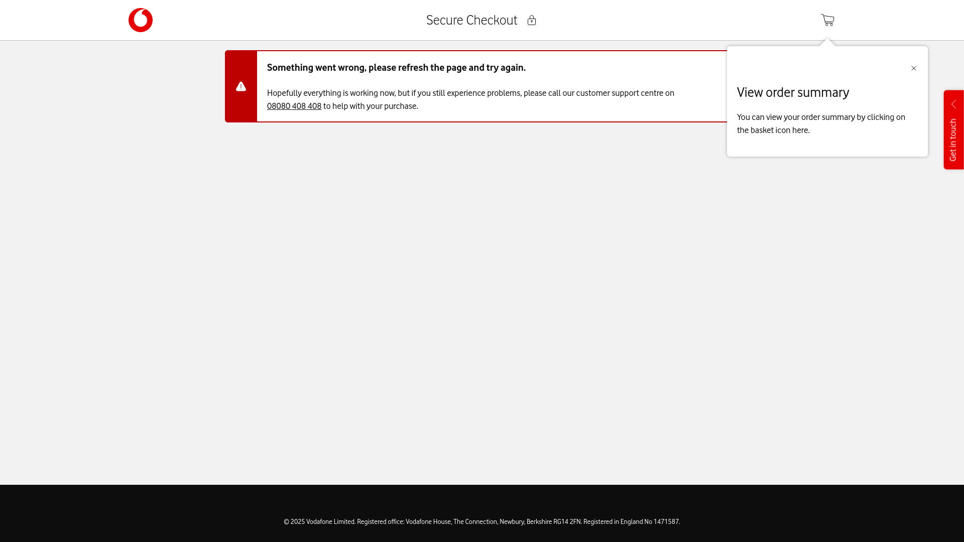 website screenshot of https://www.vodafone.co.uk/secure-checkout