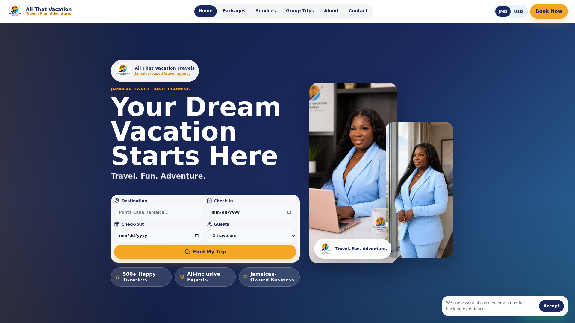 website screenshot of https://allthatvacation.com/