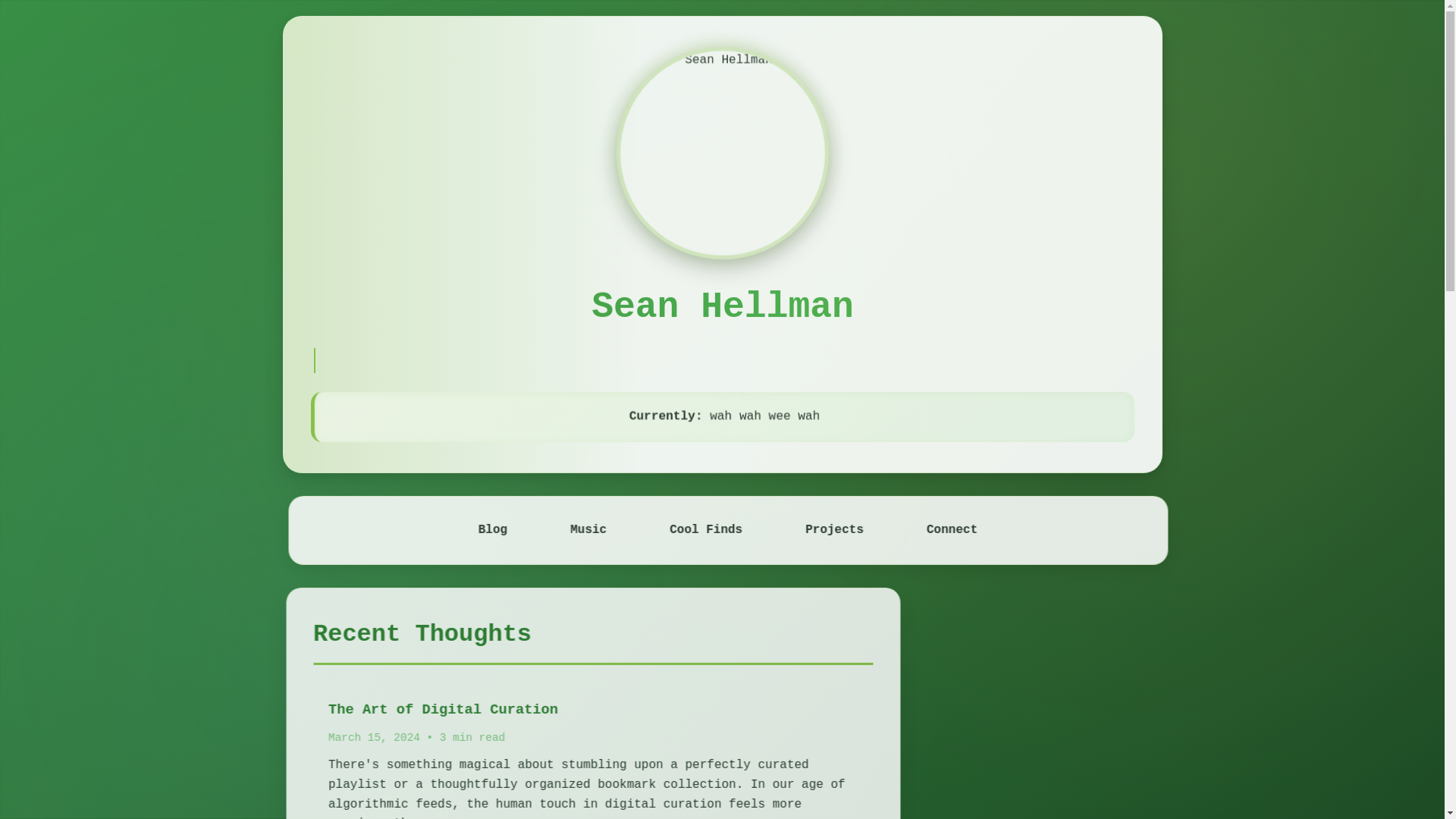website screenshot of https://seanhellman.me/