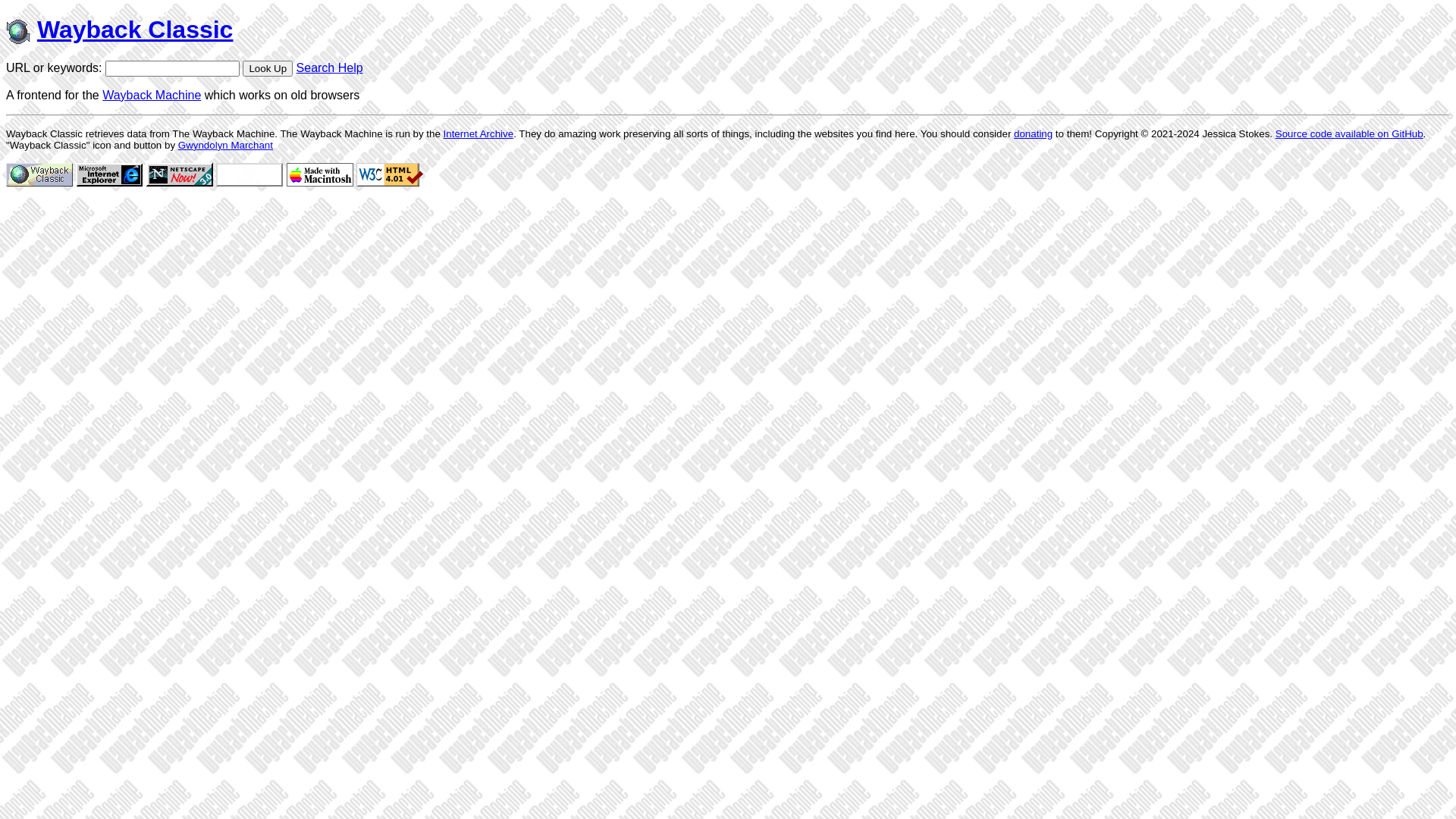 website screenshot of https://wayback-classic.net/