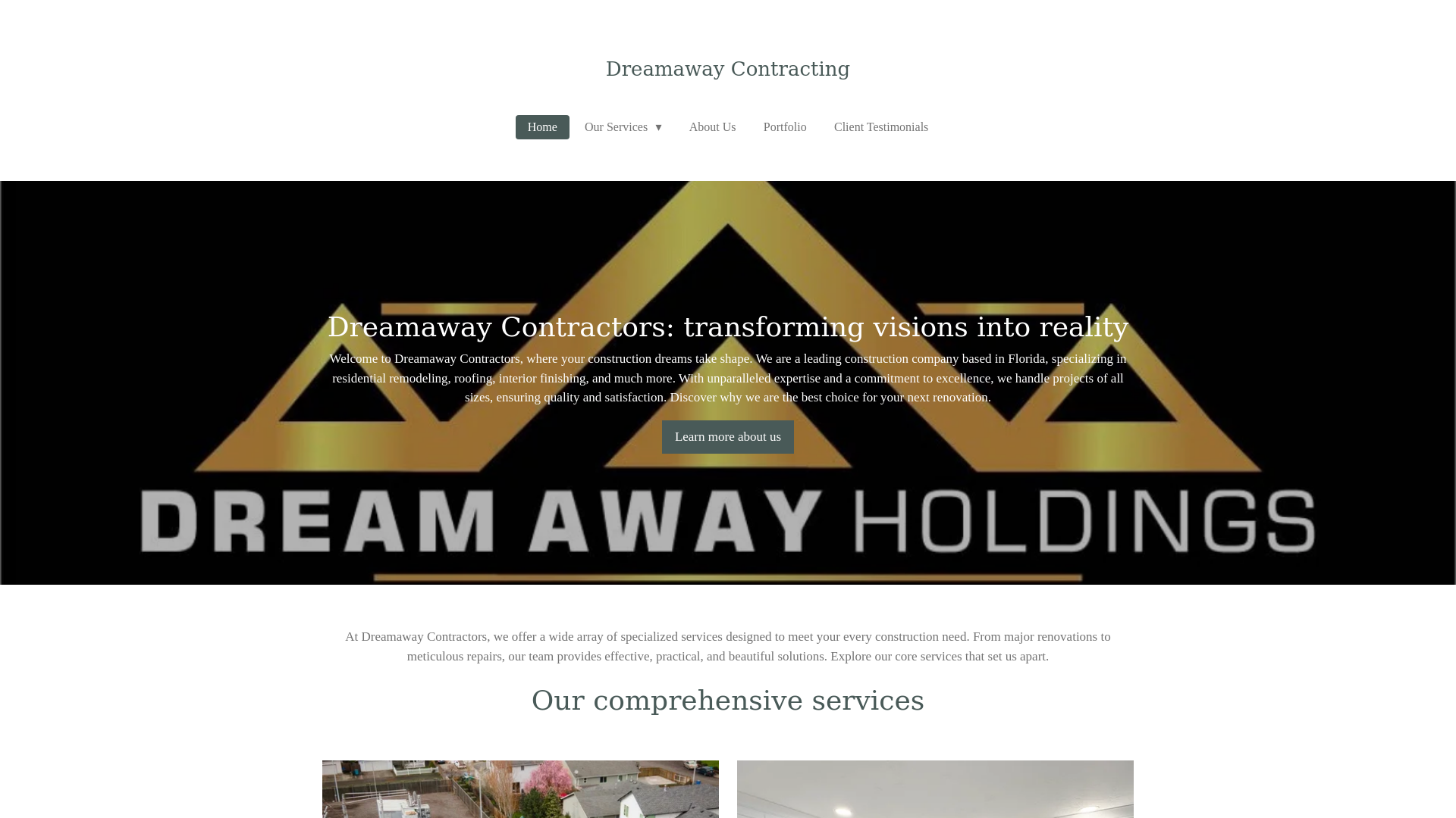 website screenshot of https://dreamaway-contracting.com/