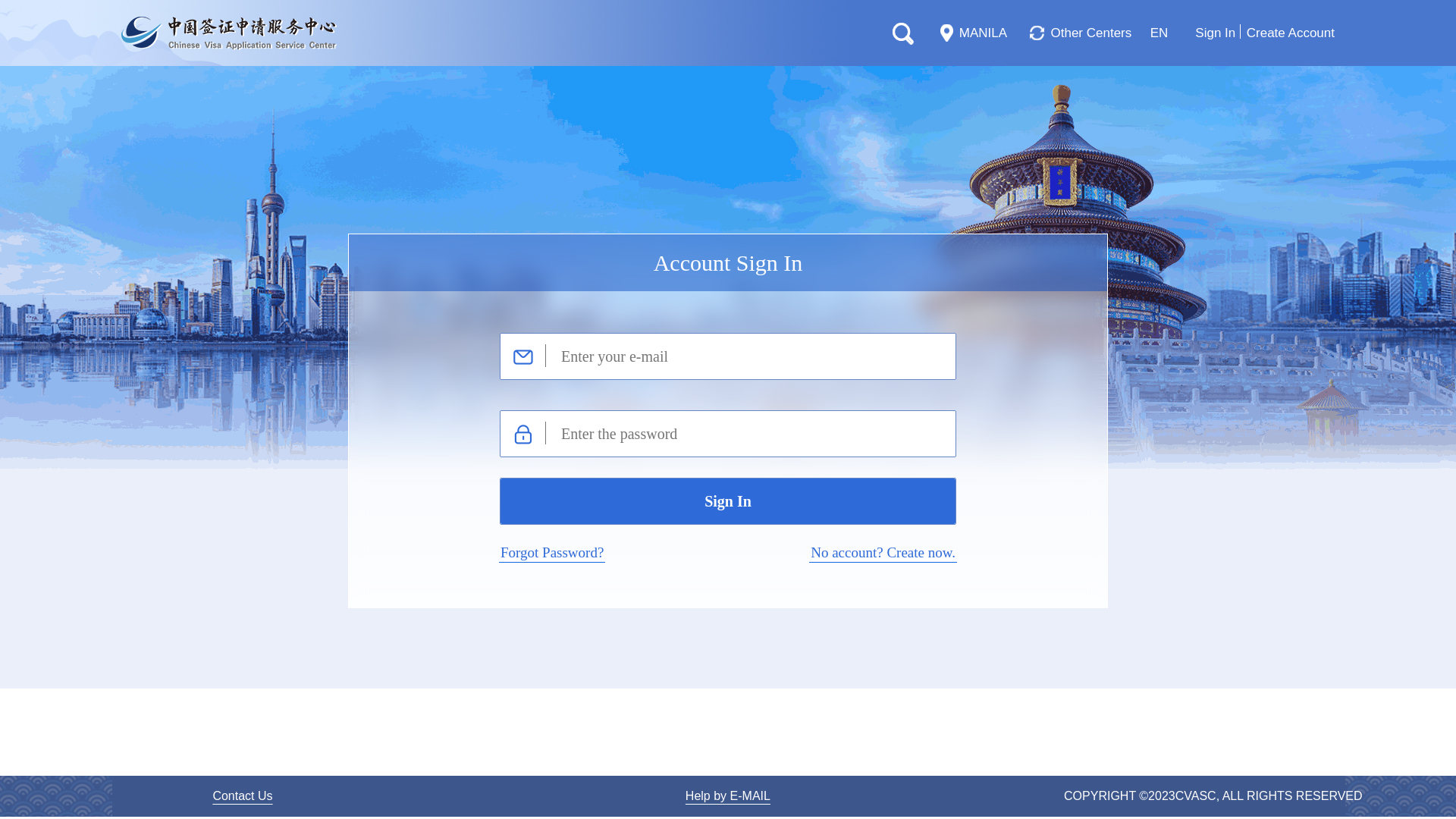 website screenshot of https://www.visaforchina.cn/user/login?site=MNL3_EN