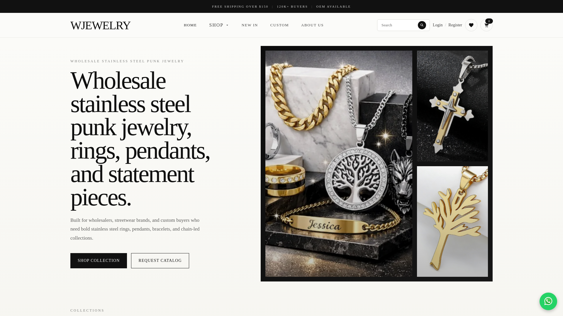 website screenshot of https://stainlessjewelrywholesale.com
