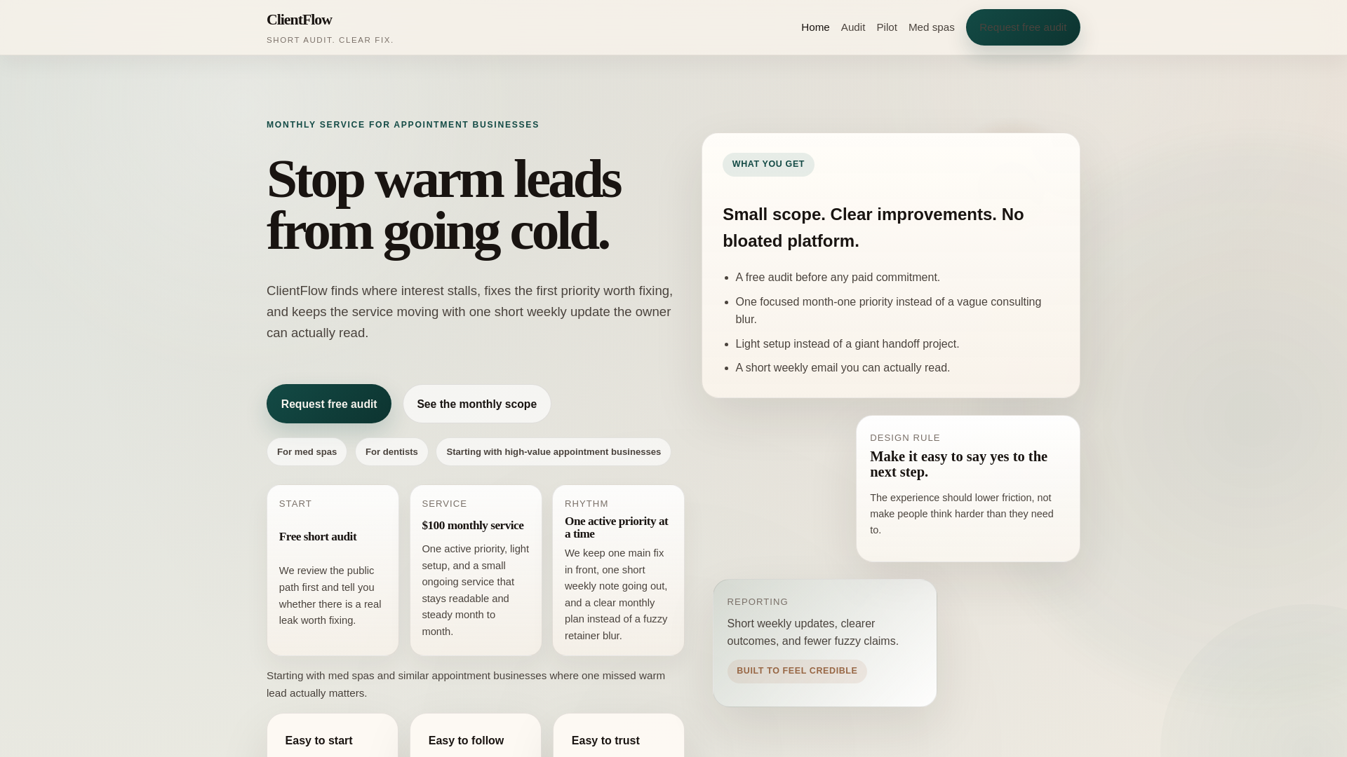 website screenshot of https://clientflowaudit.com/
