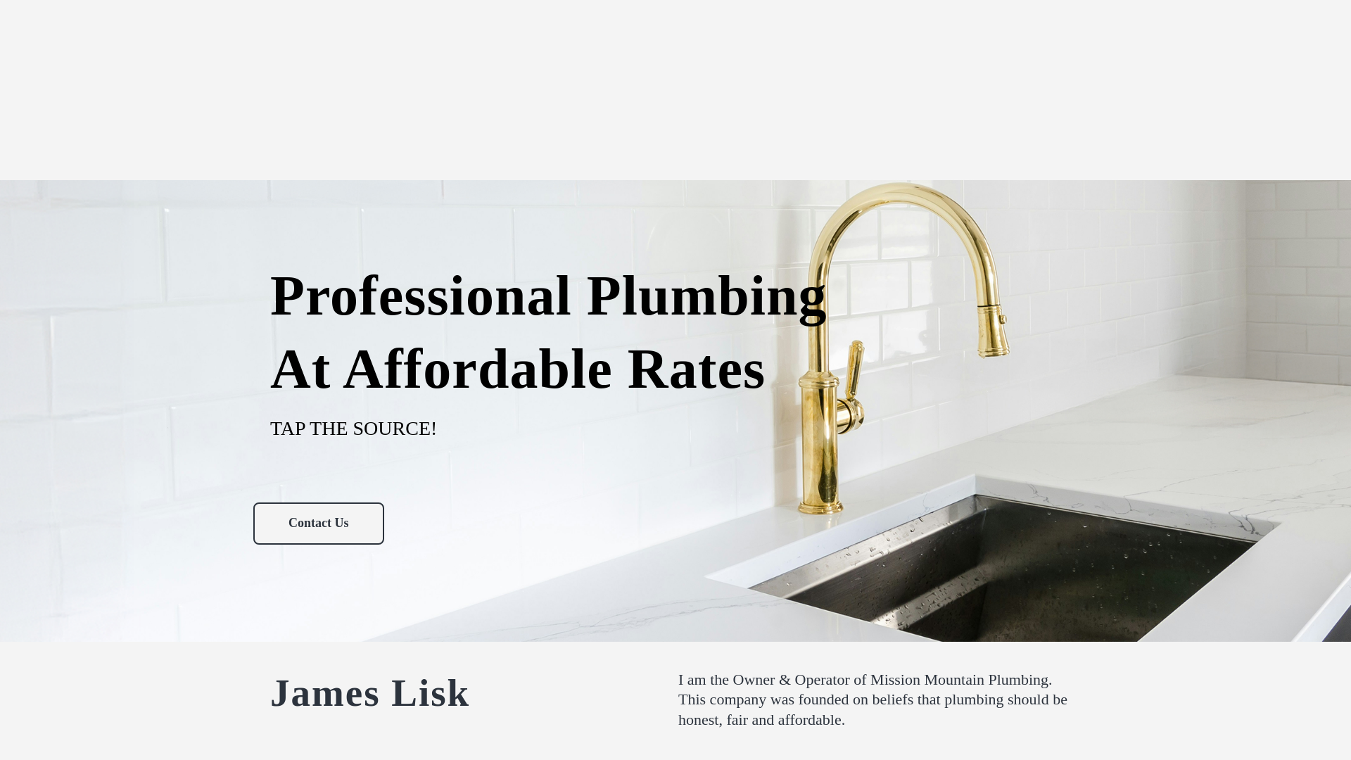 website screenshot of https://missionmountainplumbing.com/