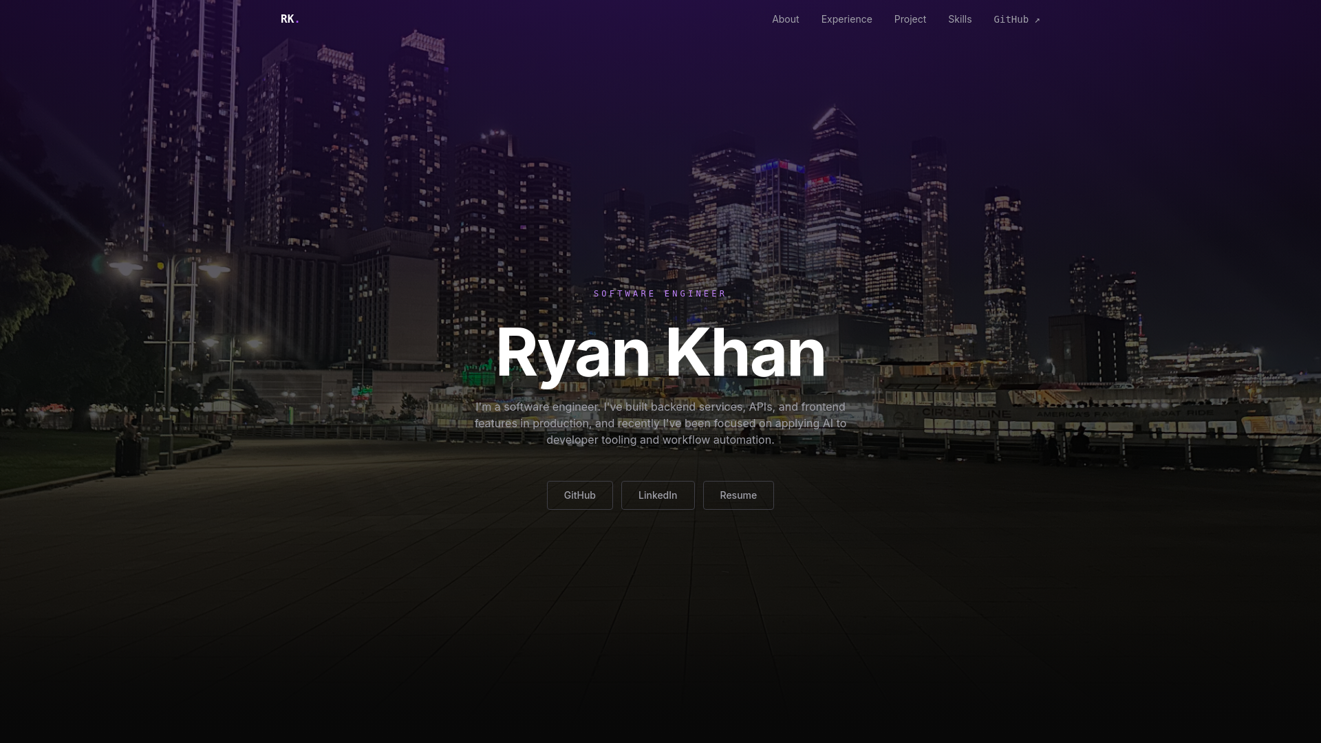 website screenshot of https://ryan-khan.dev/