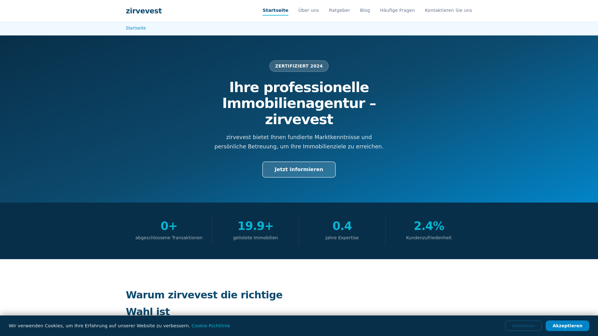website screenshot of https://zirvevest.de