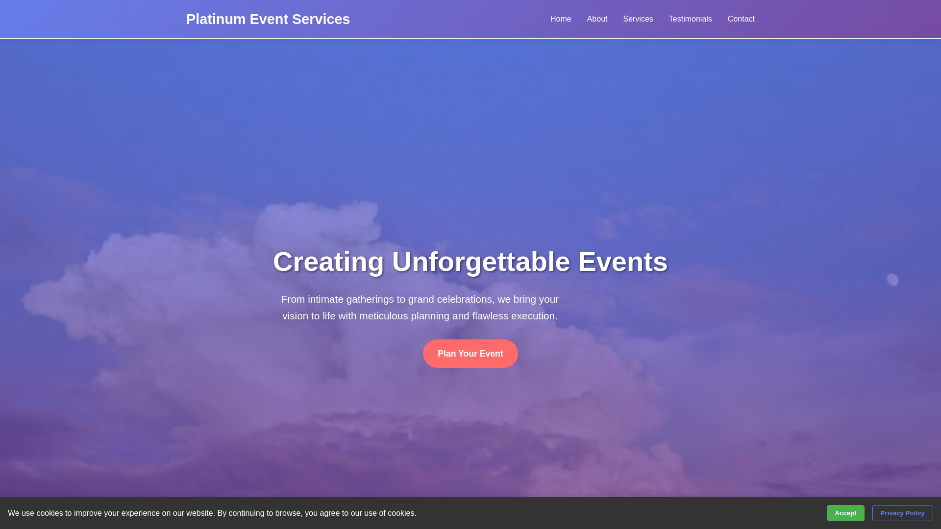 website screenshot of https://platinumeventservices.shop