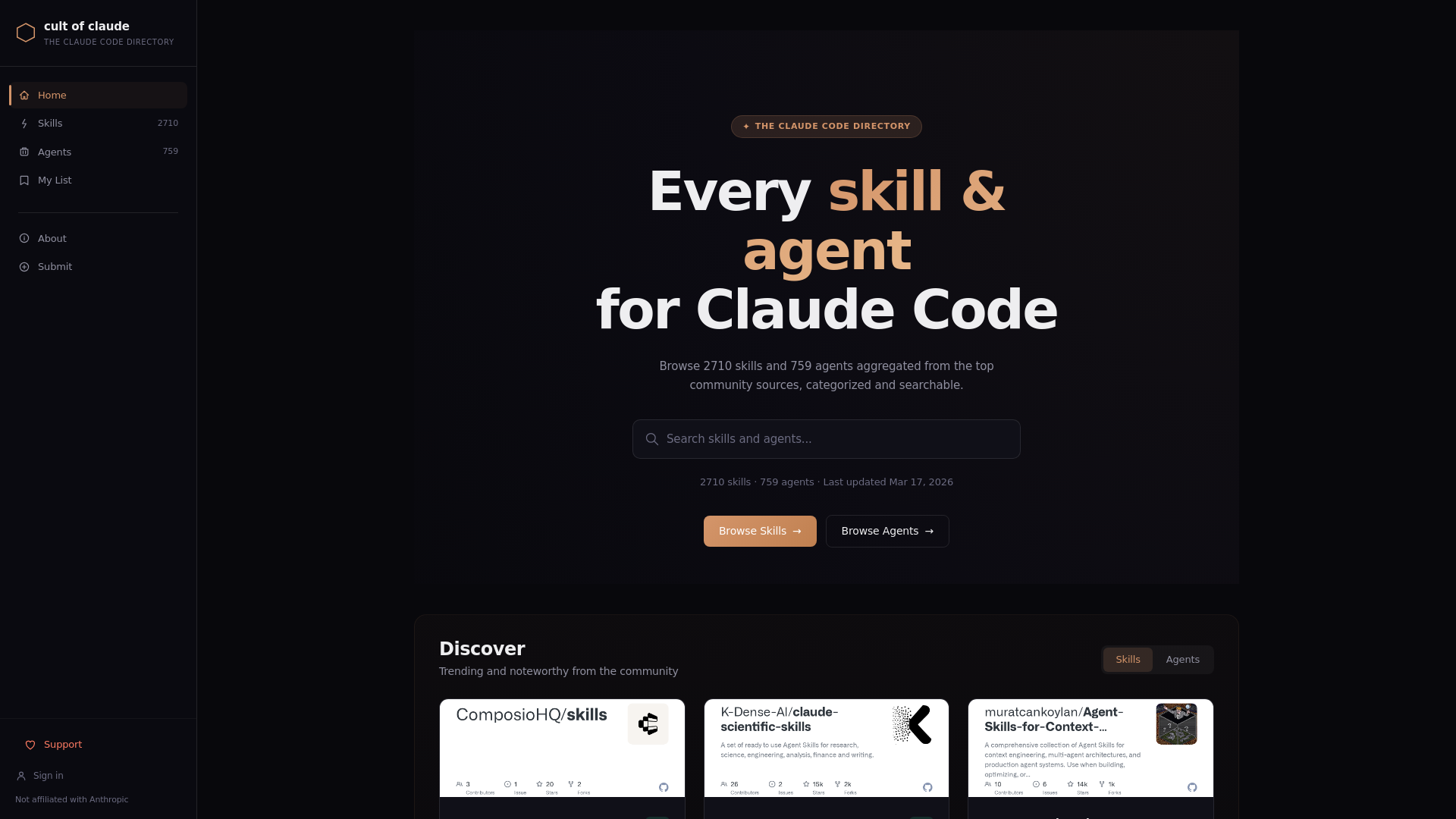 website screenshot of https://cultofclaude.com/