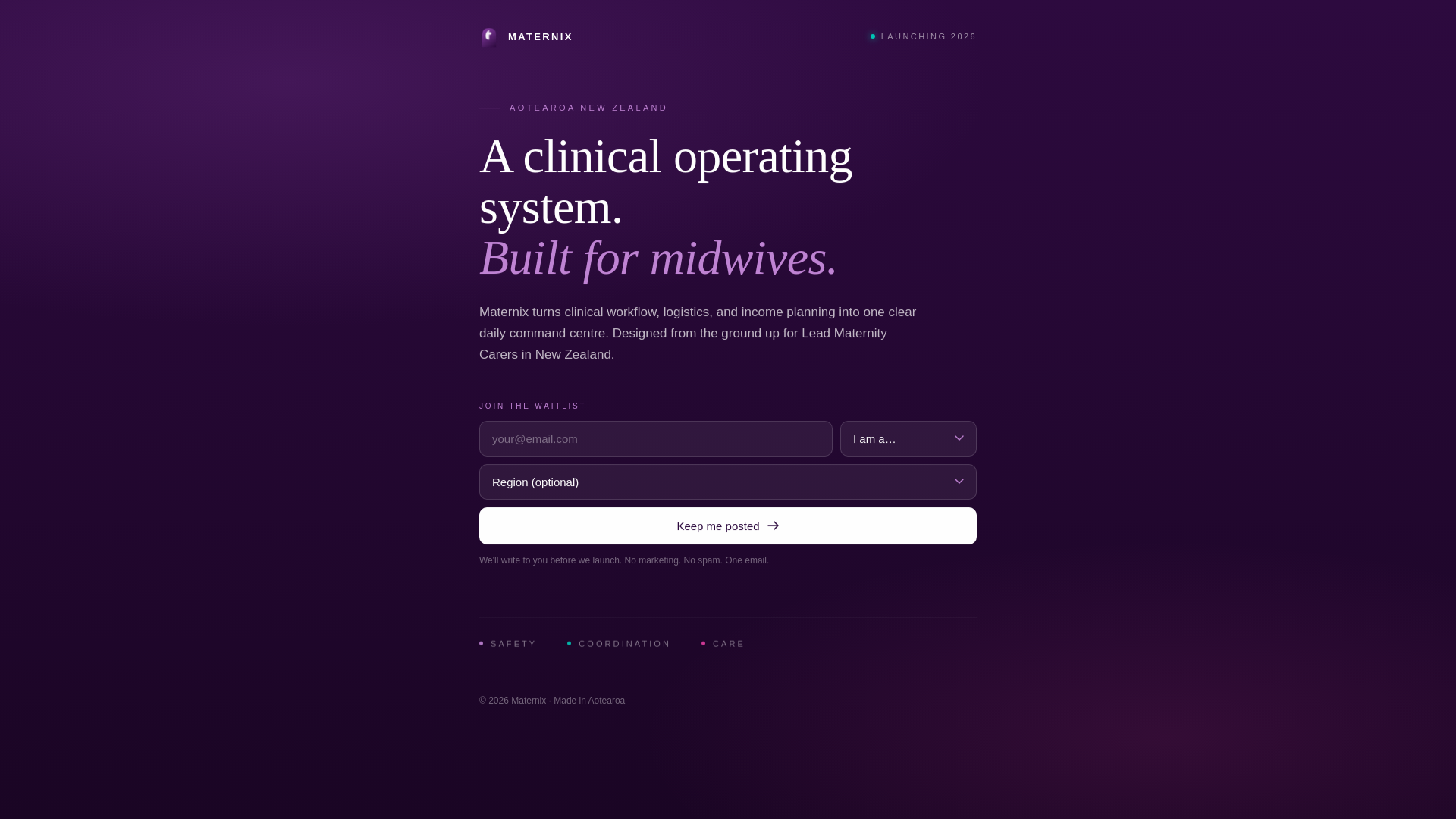 website screenshot of https://maternixcare.co.nz/