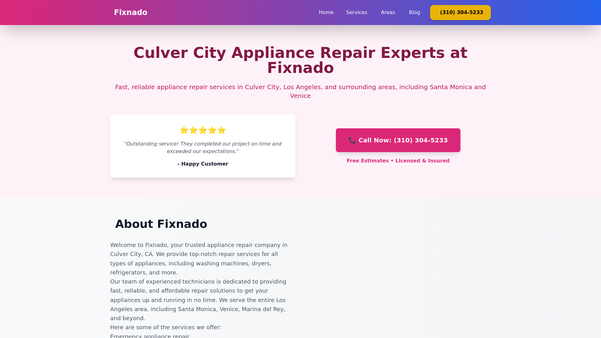 website screenshot of https://appliancerepairculvercity.pages.dev/