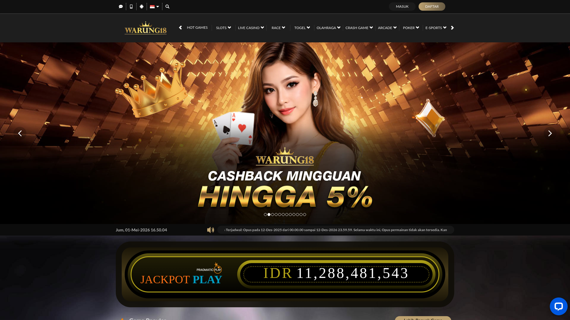 website screenshot of https://warung18.xyz/