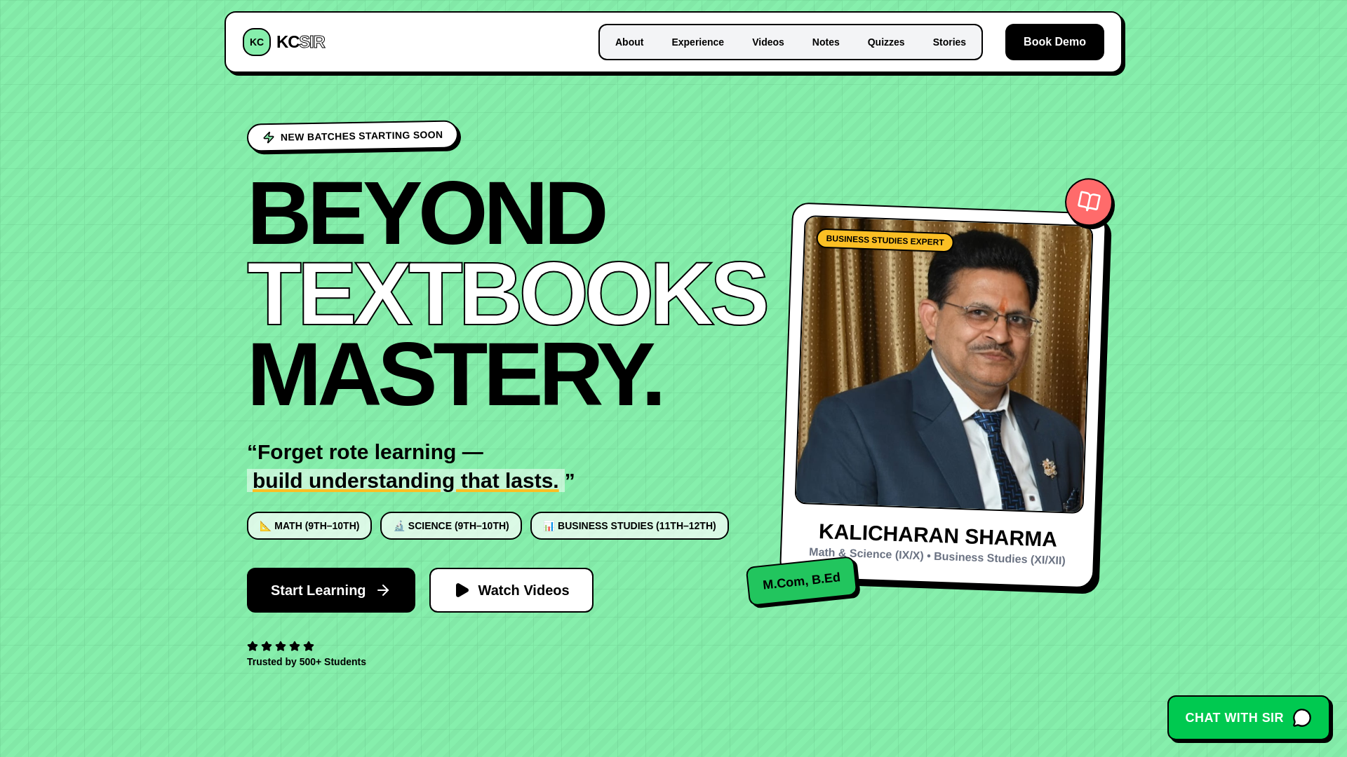 website screenshot of https://kcsirbusiness.in