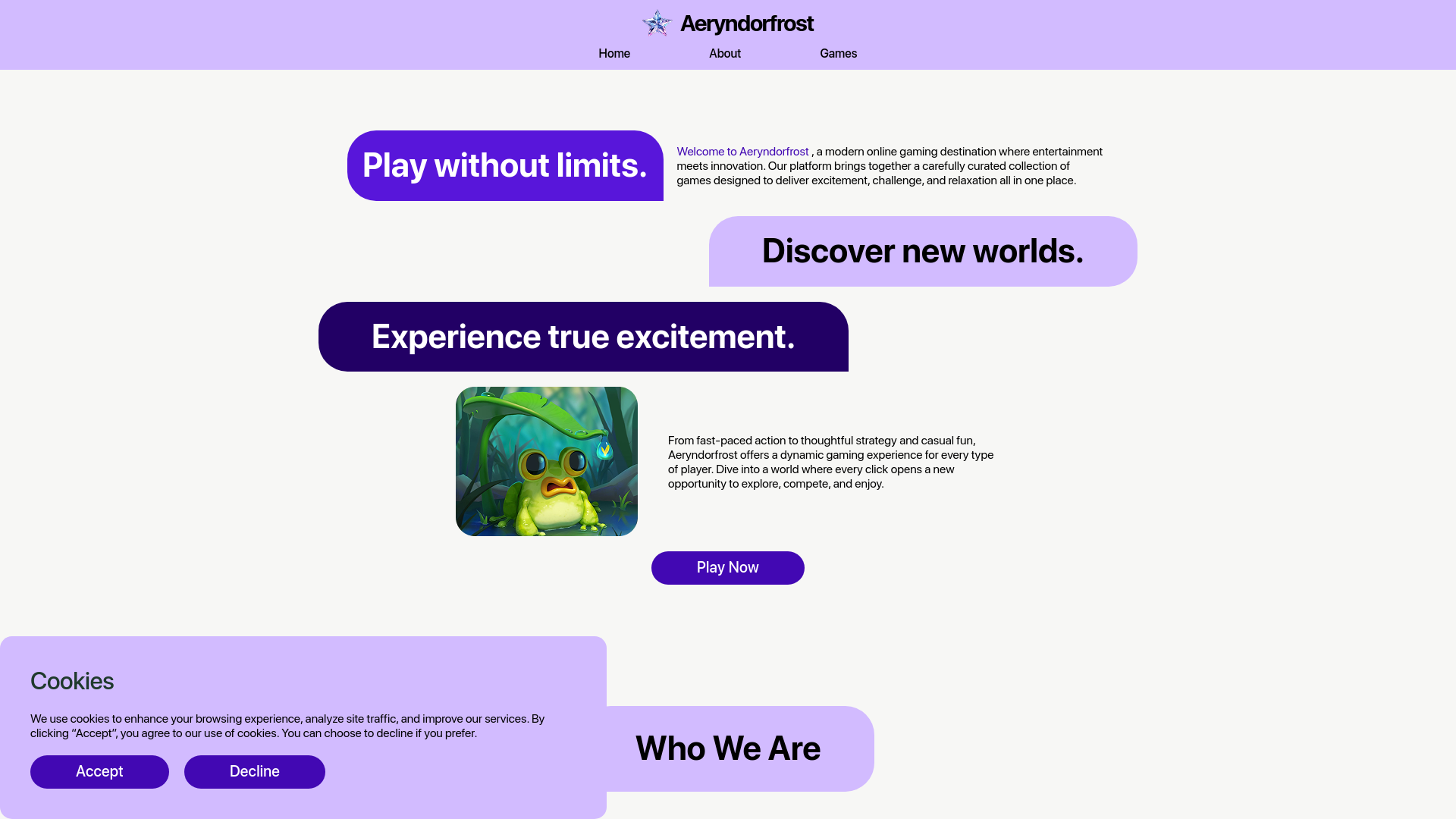 website screenshot of https://aeryndorfrost.com