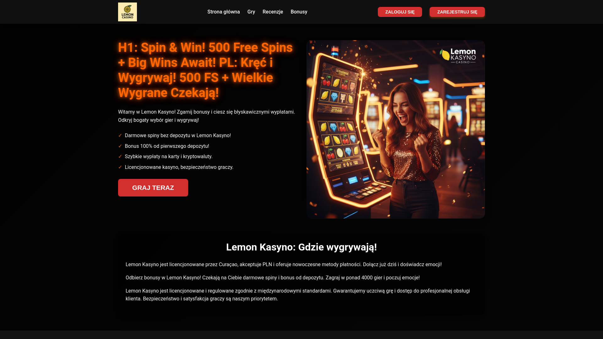 website screenshot of https://lemonkasynopolska.pl/