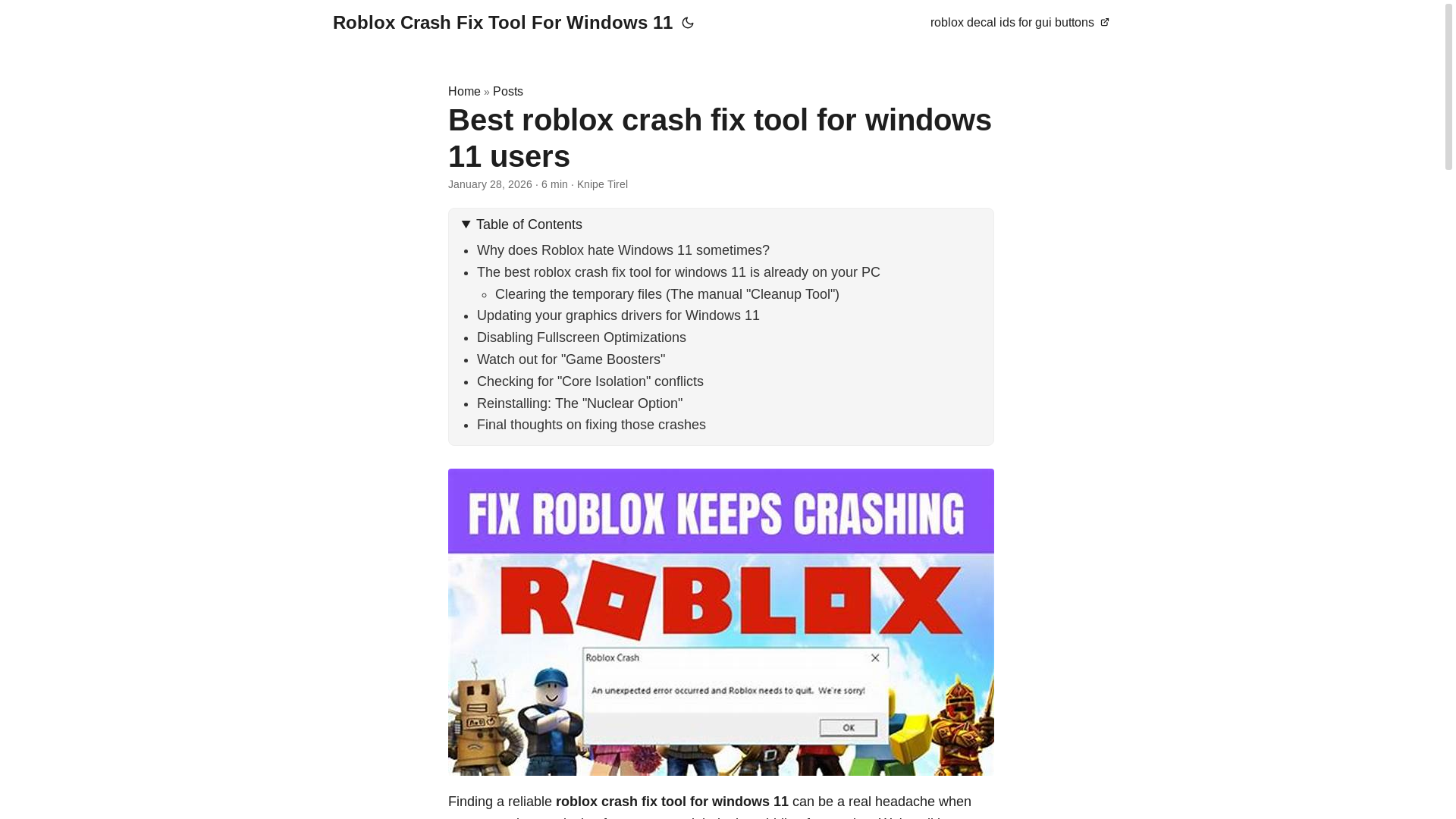 website screenshot of https://roblox-crash-fix-tool-for-windows-11.pages.dev/